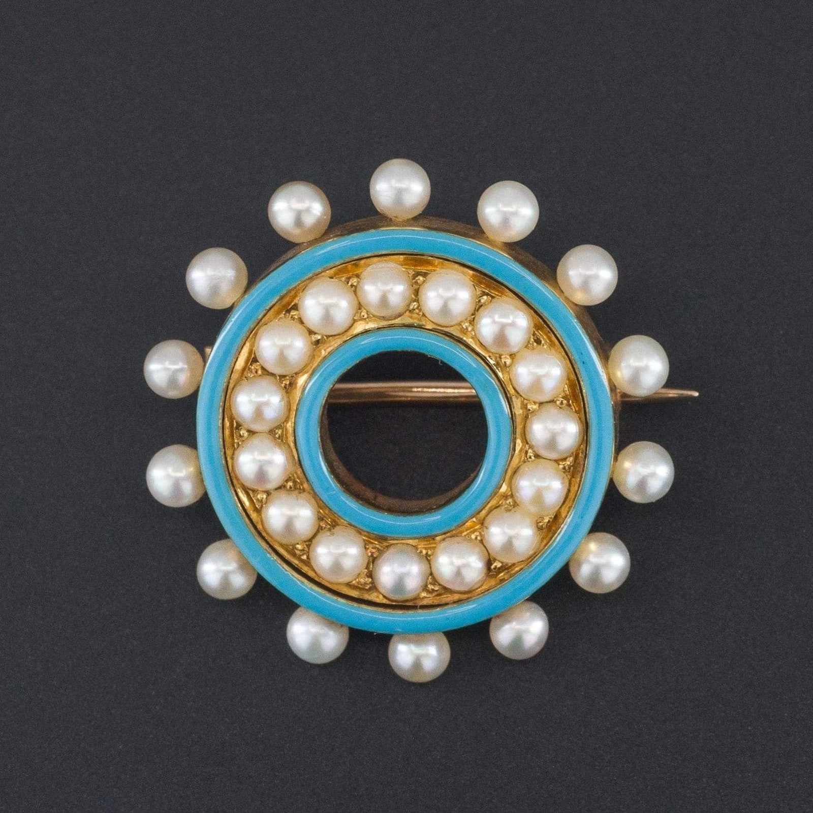 Antique Pearl & Enamel Brooch | 14k Gold Brooch - Trademark Antiques