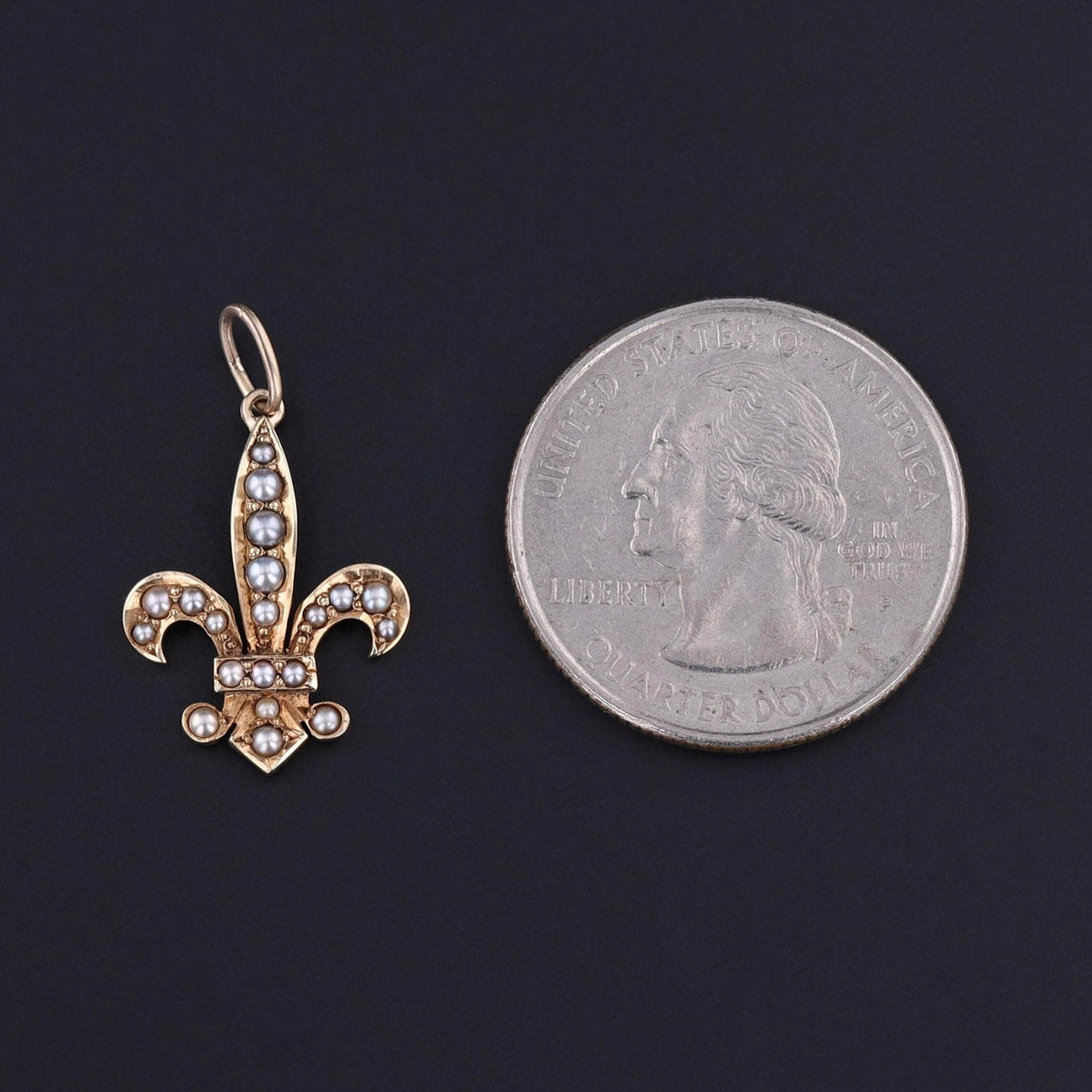 Antique Pearl Fleaur - de - lis Charm of 14k Gold - Trademark Antiques