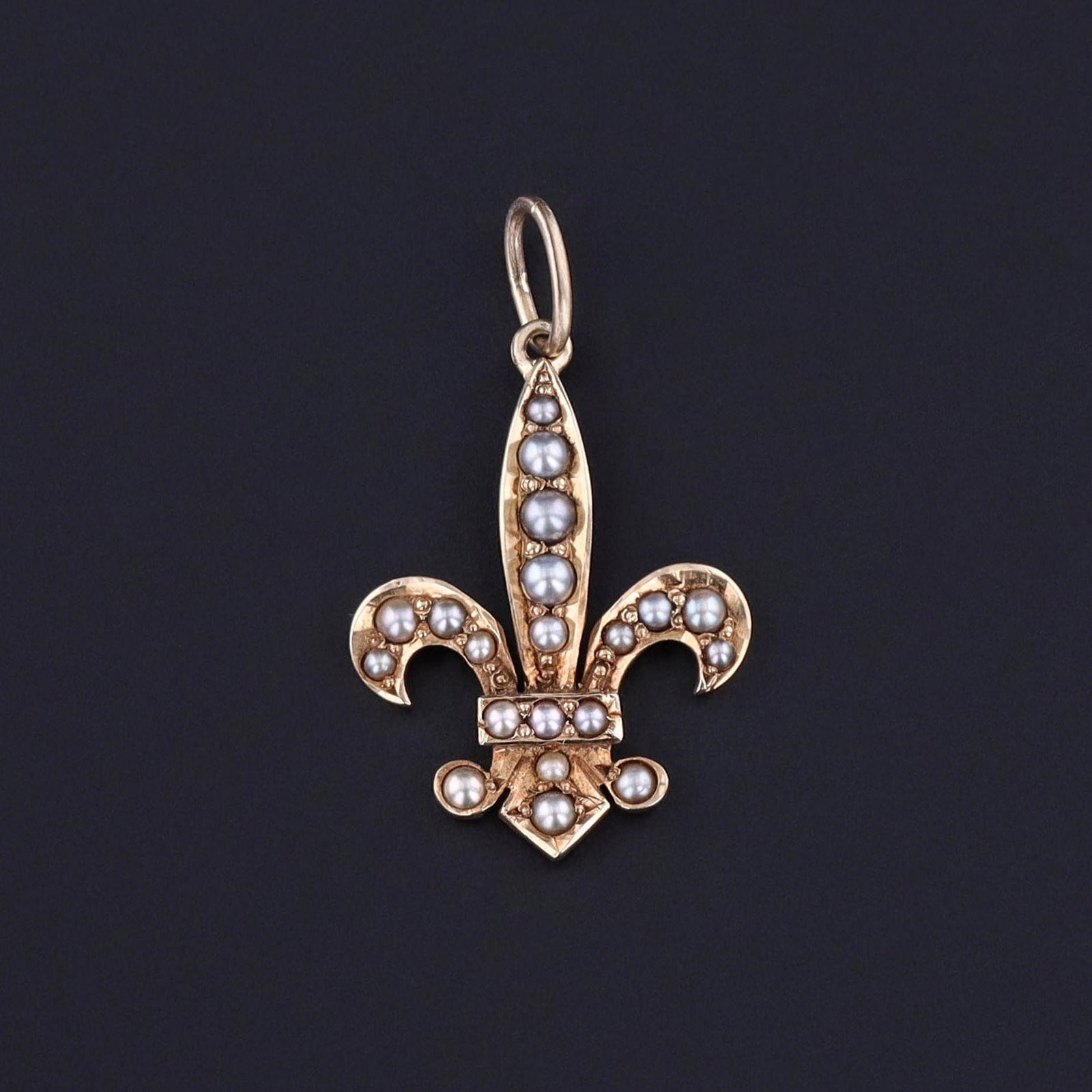 Antique Pearl Fleaur - de - lis Charm of 14k Gold - Trademark Antiques
