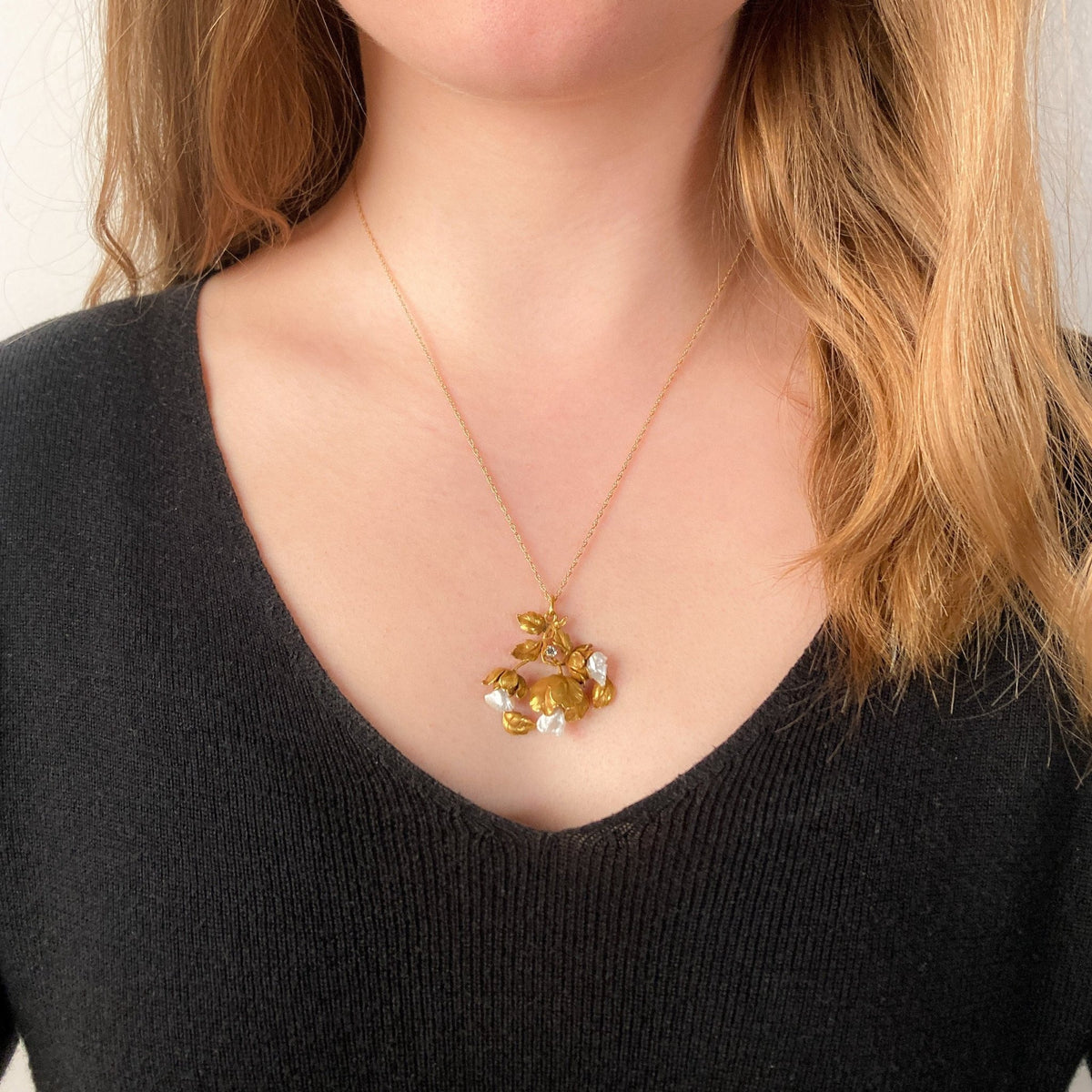 Antique Pearl Flower Pendant of 14k Gold - Trademark Antiques