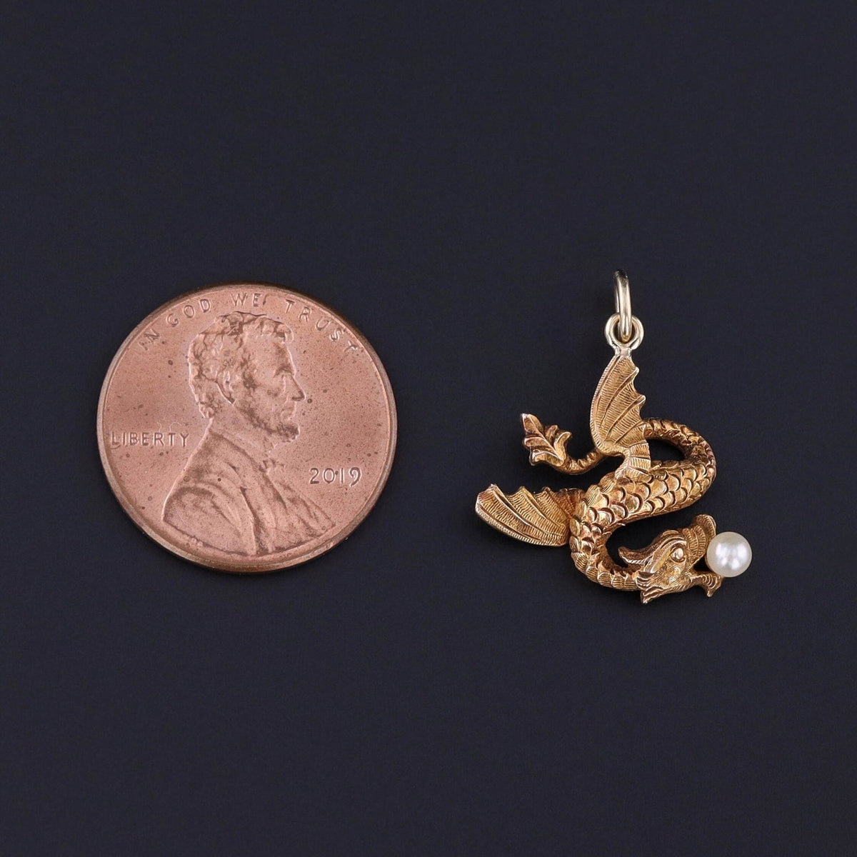 Antique Pearl Griffin Conversion Charm of 14k Gold - Trademark Antiques