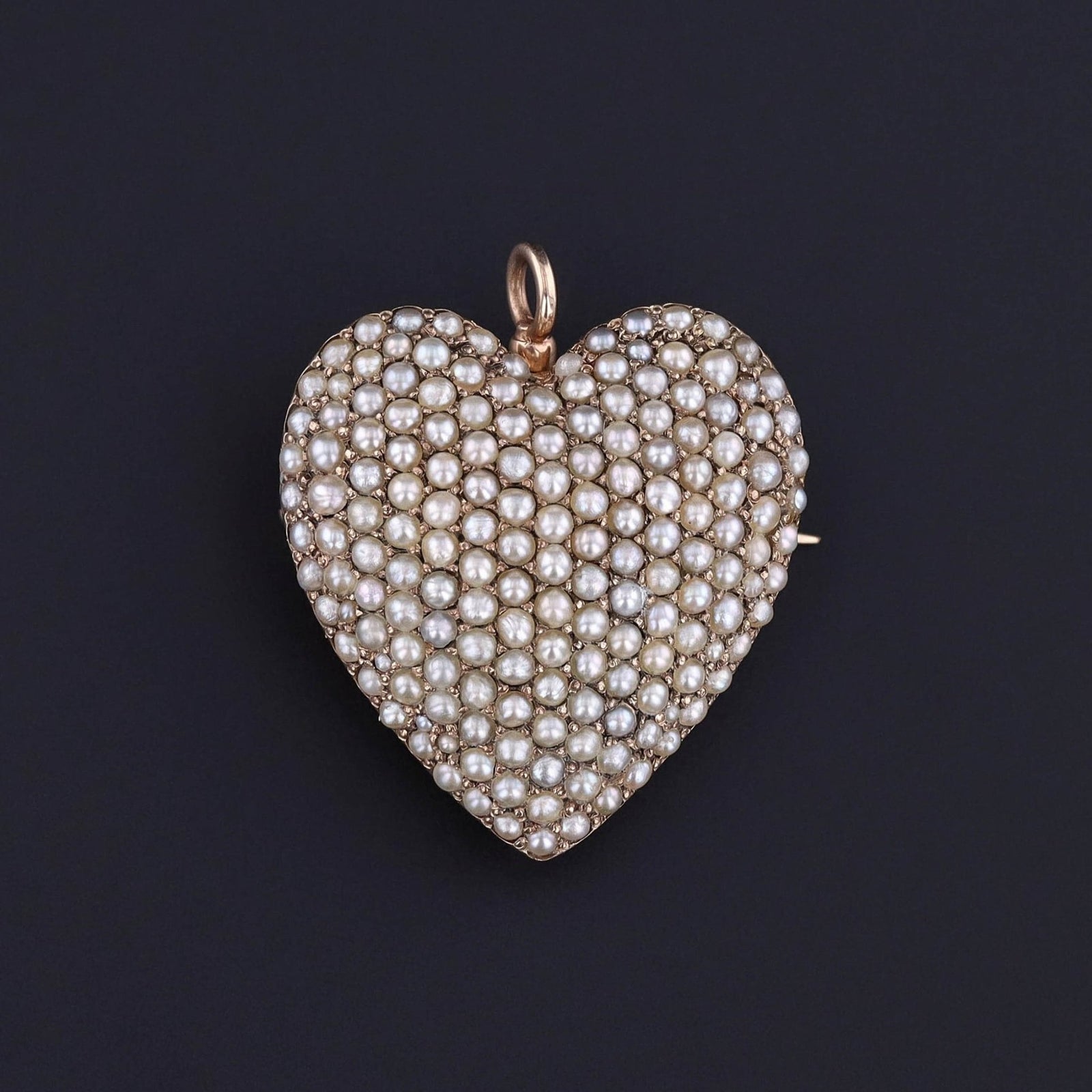 Antique Pearl Heart Pendant or Brooch of 10k Gold - Trademark Antiques