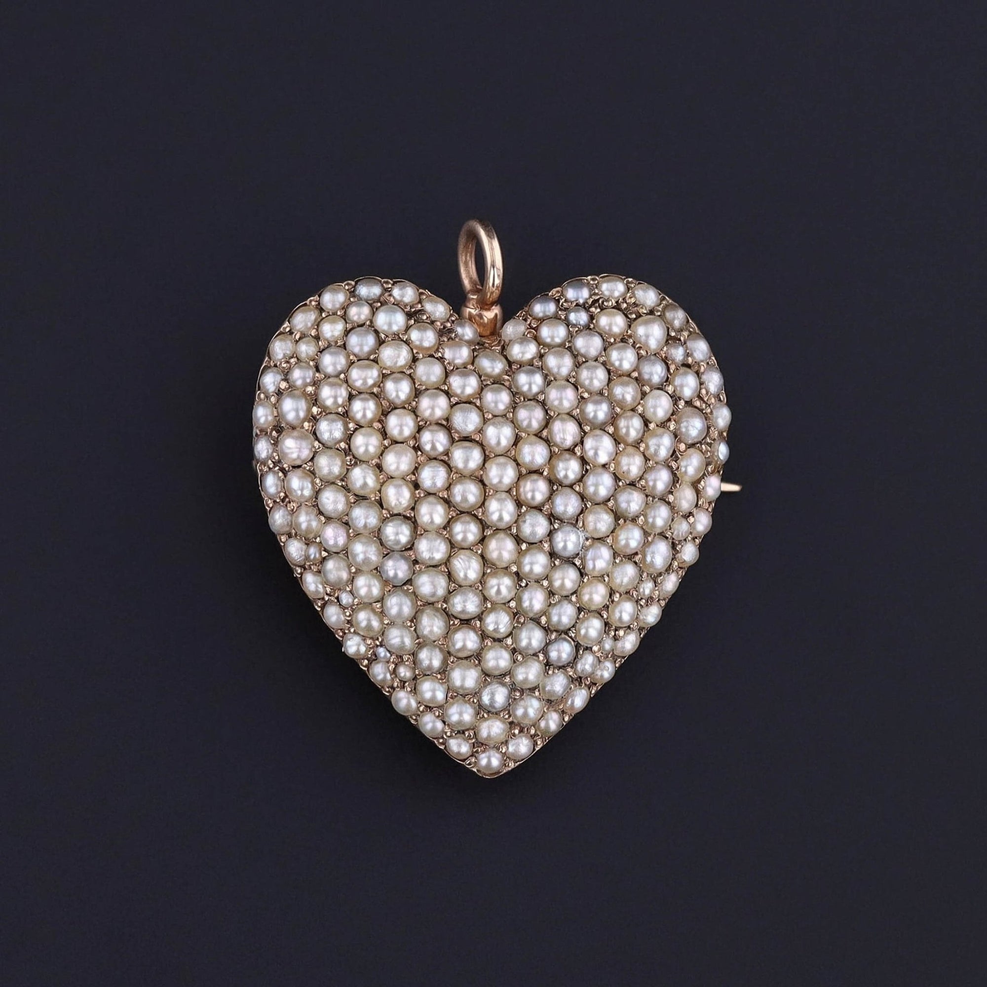 Antique Pearl Heart Pendant or Brooch of 10k Gold - Trademark Antiques