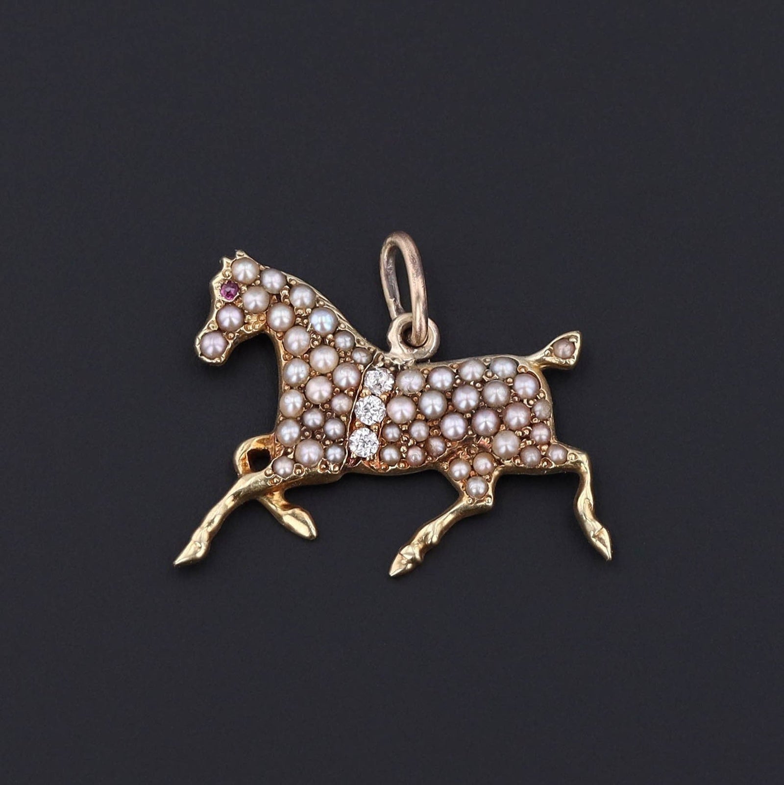 Antique Pearl Horse Charm of 14k Gold - Trademark Antiques