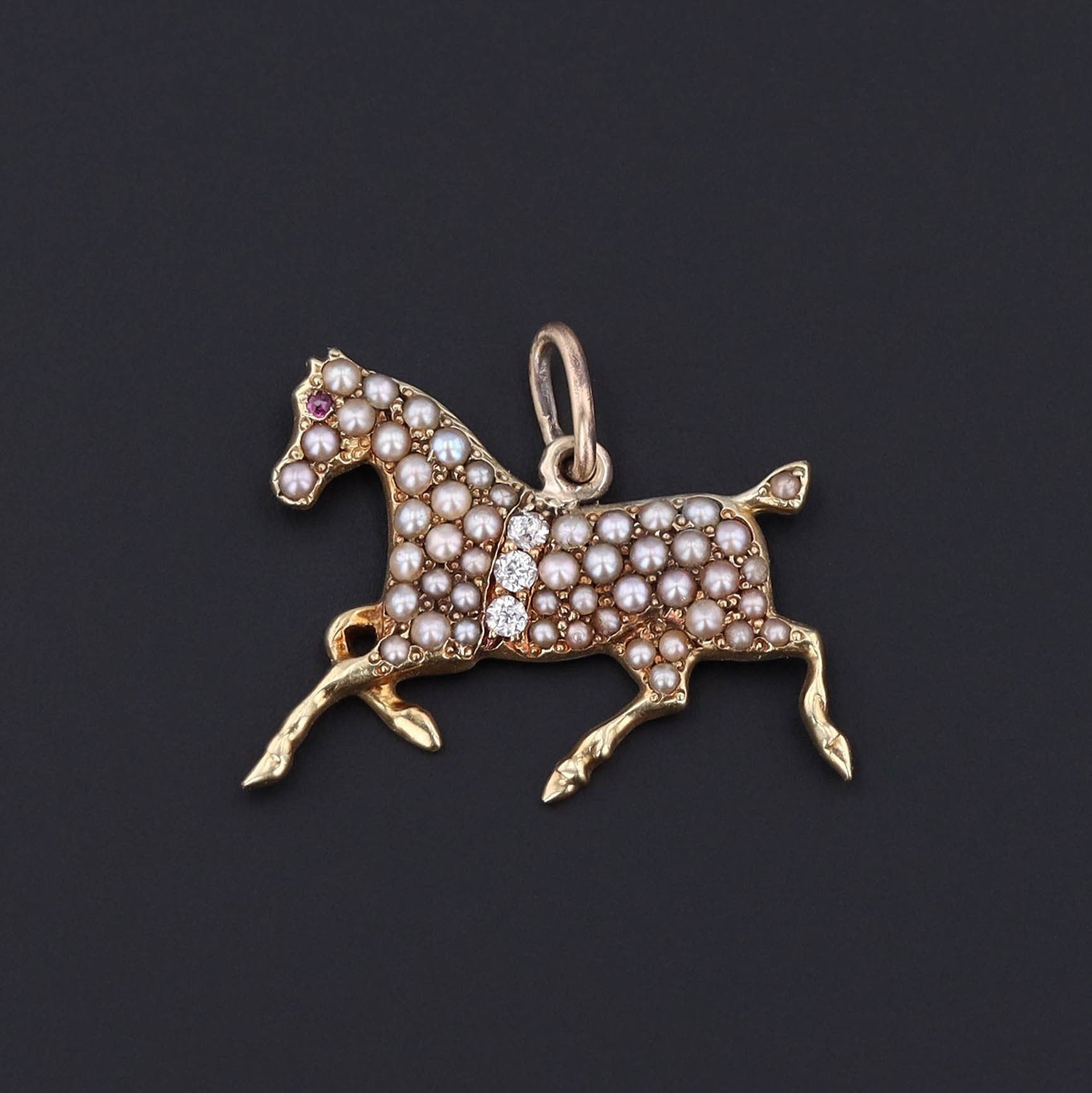 Antique Pearl Horse Charm of 14k Gold - Trademark Antiques