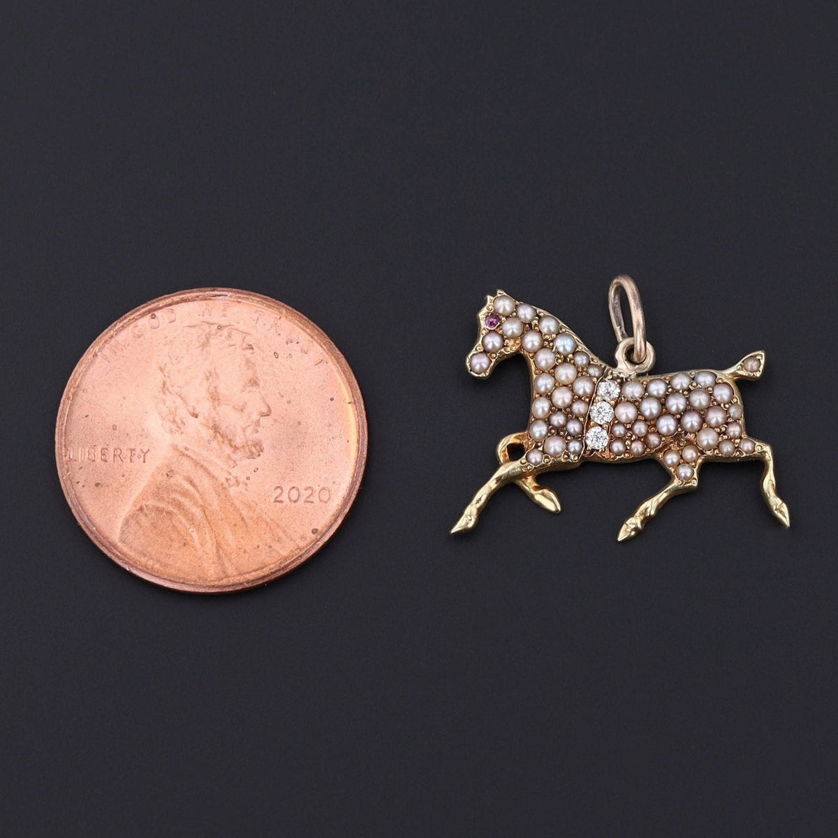Antique Pearl Horse Charm of 14k Gold - Trademark Antiques