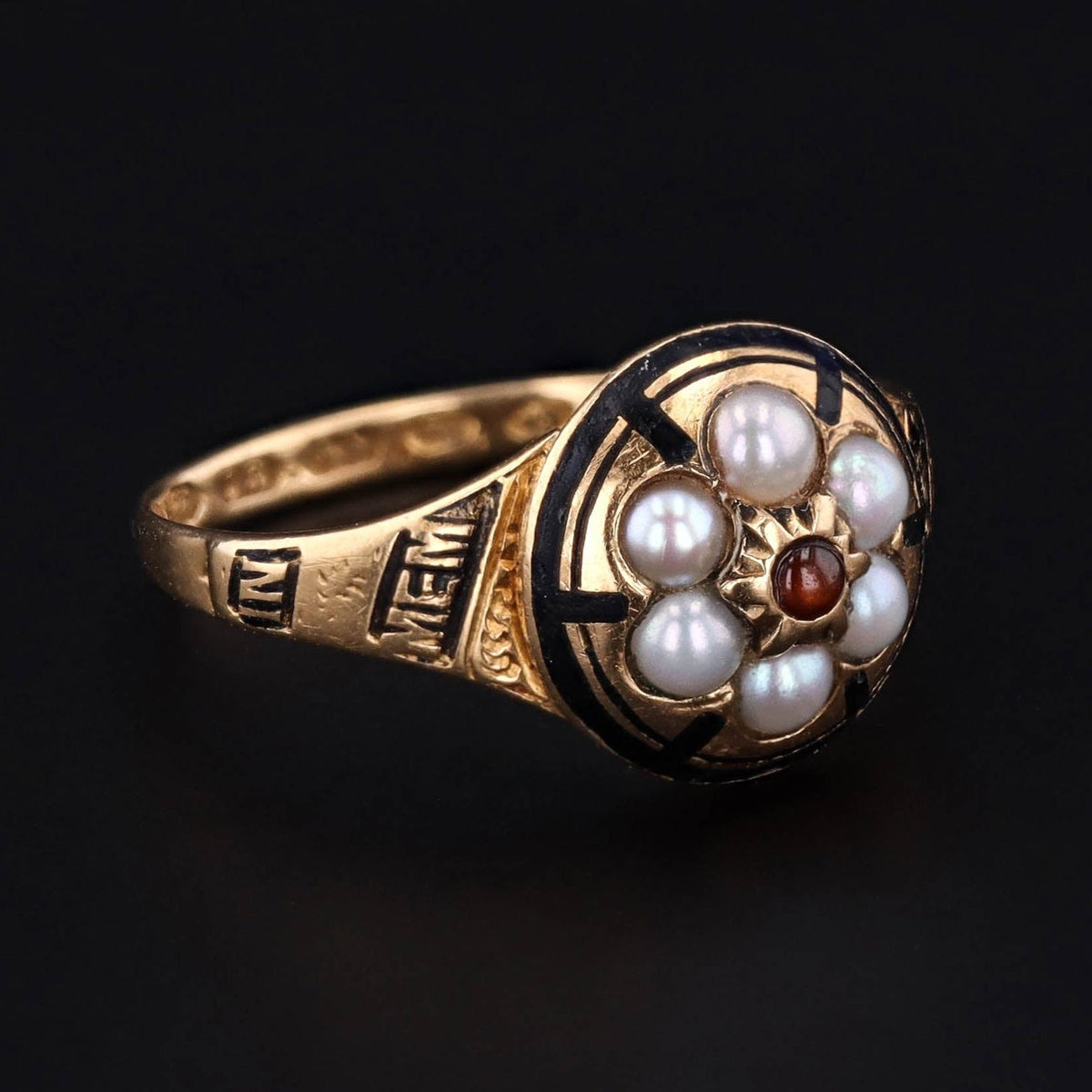 Antique Pearl Mourning Ring of 18k Gold - Trademark Antiques