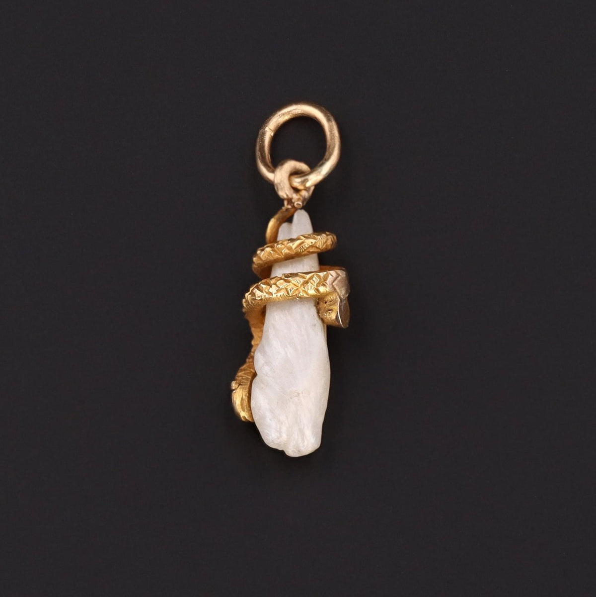 Antique Pearl Snake Conversion Charm of 14k Gold - Trademark Antiques
