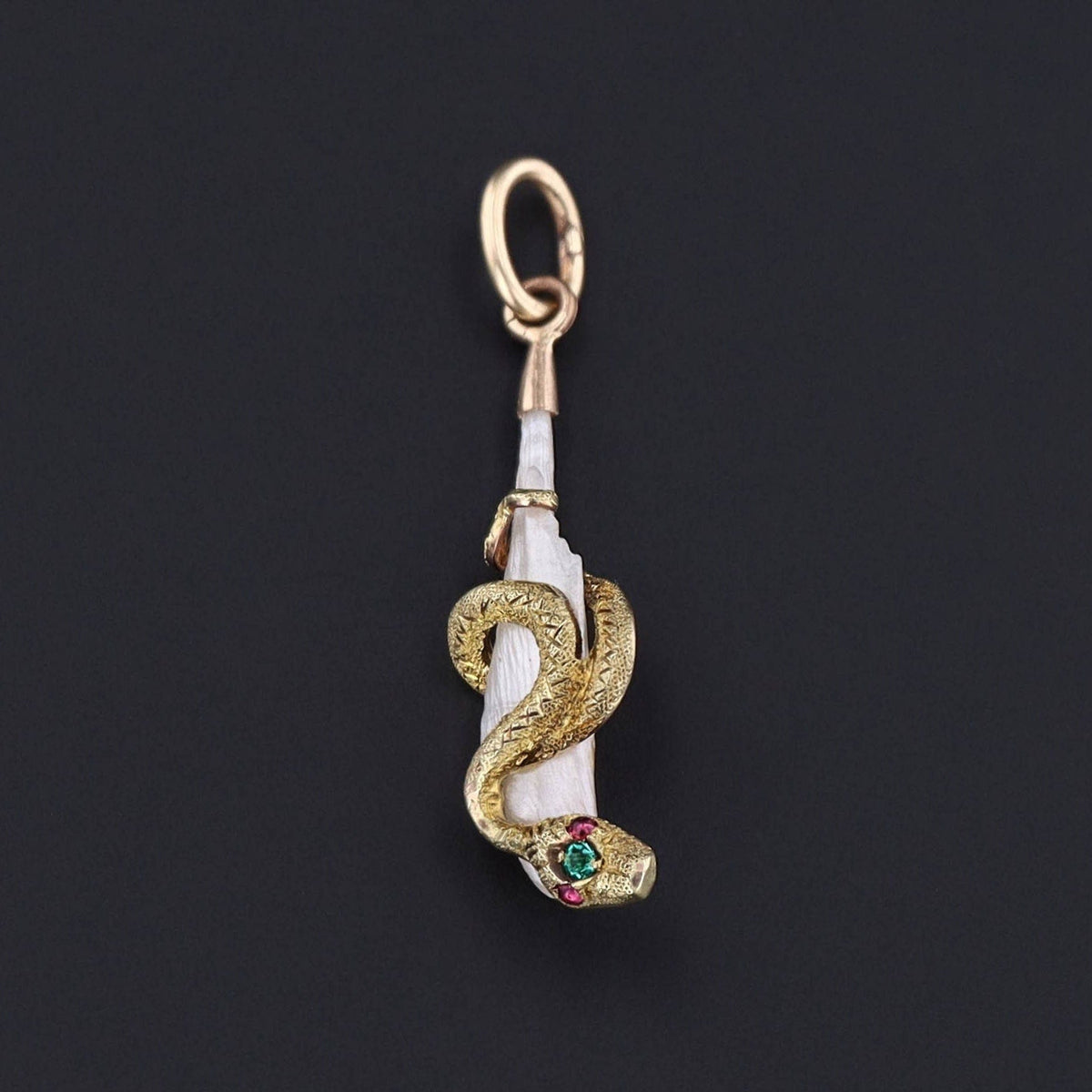 Antique Pearl Snake Conversion Charm of 14k Gold - Trademark Antiques