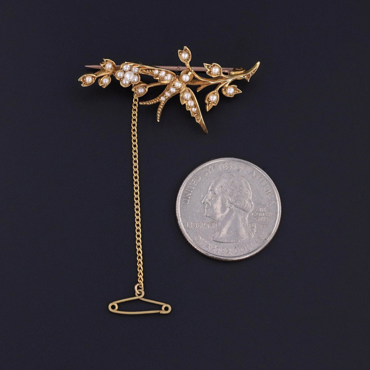 Antique Pearl Swallow Brooch of 18k Gold - Trademark Antiques