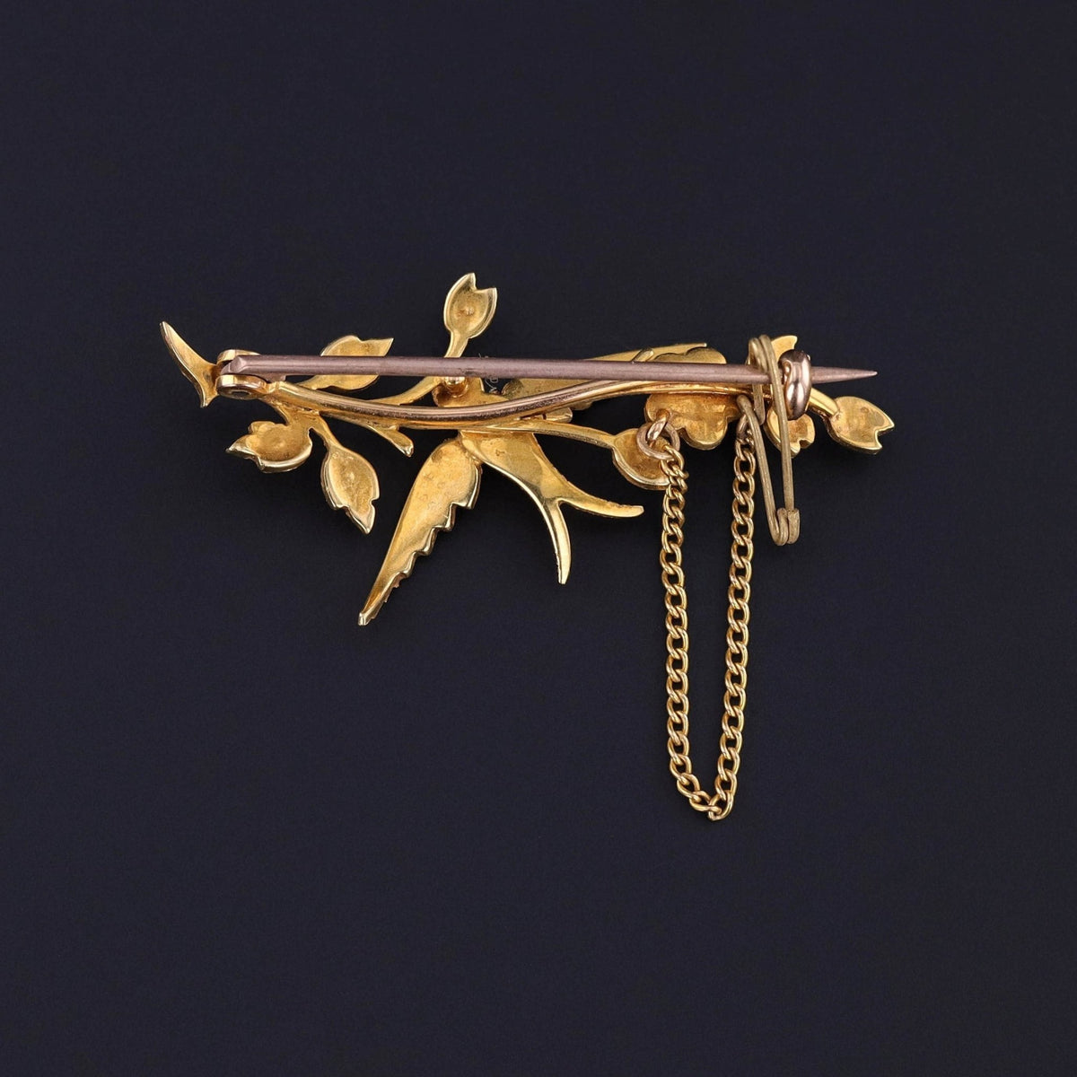 Antique Pearl Swallow Brooch of 18k Gold - Trademark Antiques