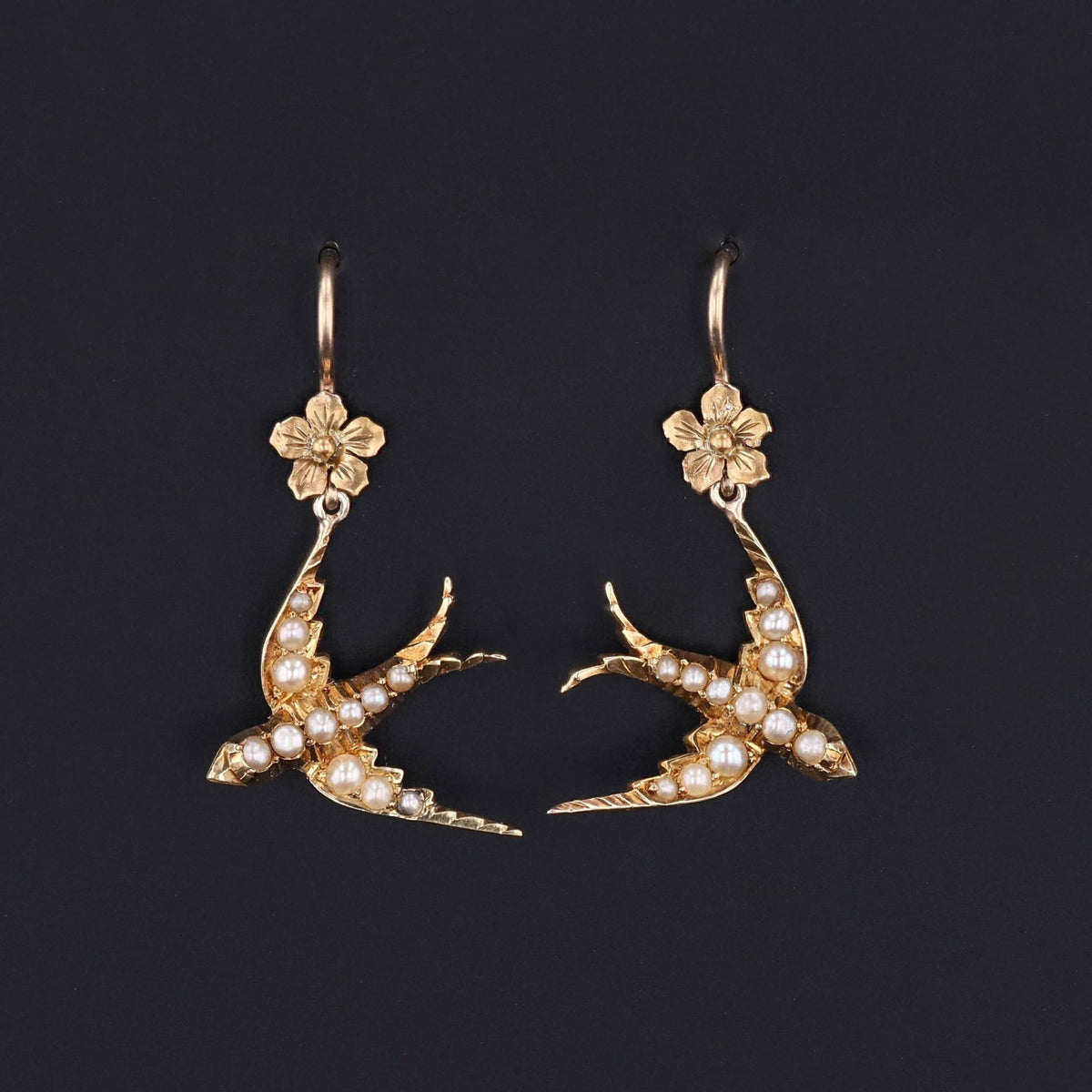 Antique Pearl Swallow Conversion Earrings of 14k Gold - Trademark Antiques