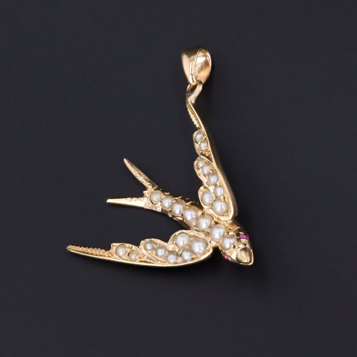 Antique Pearl Swallow Conversion Pendant of 14k Gold - Trademark Antiques