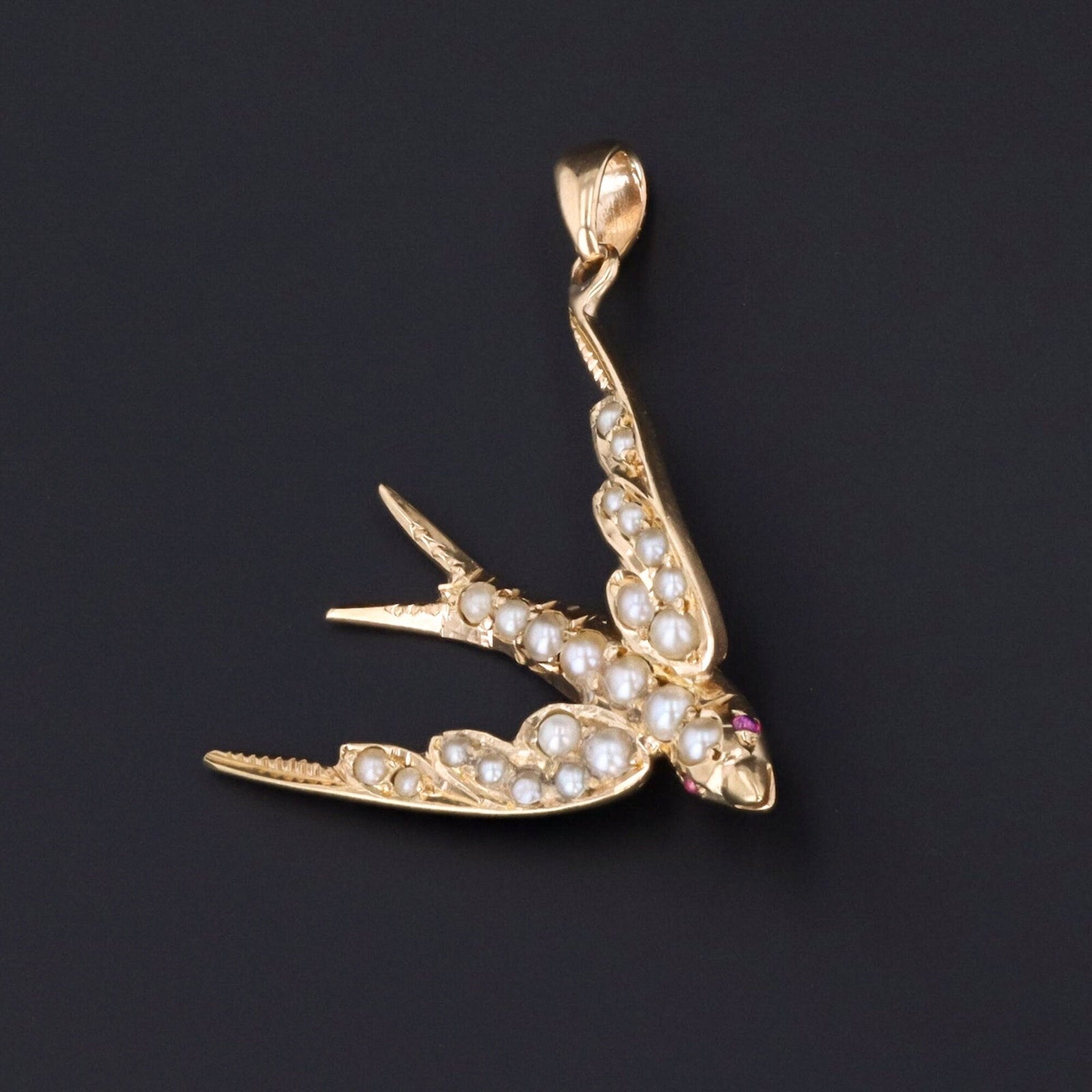 Antique Pearl Swallow Conversion Pendant of 14k Gold - Trademark Antiques
