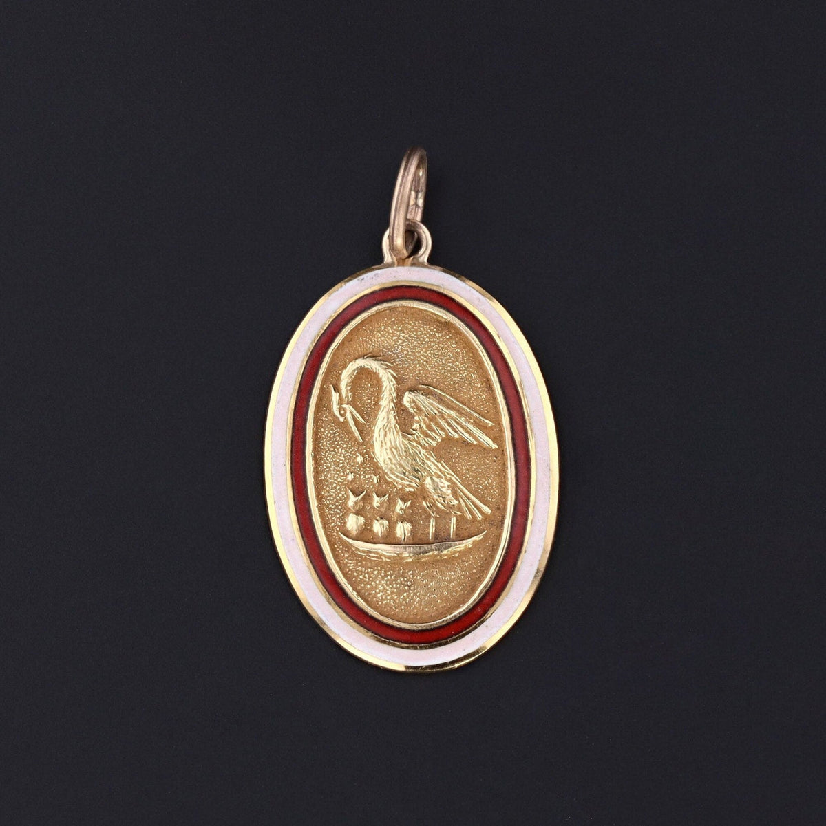 Antique Pelican and Her Piety Enamel Conversion Charm of 14k Gold - Trademark Antiques