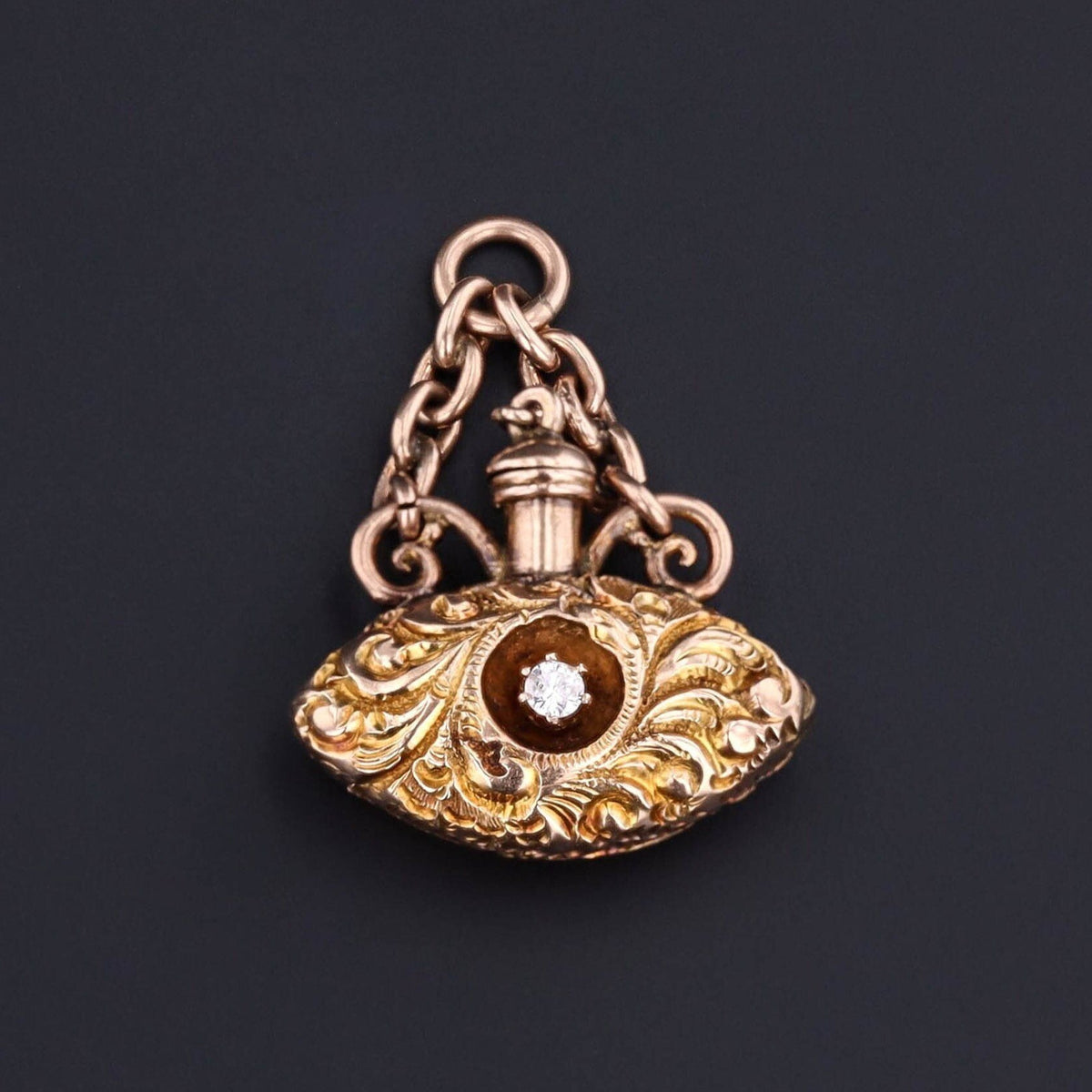 Antique Perfume Charm or Pendant | 14k Gold &amp; Diamond Perfume Charm - Trademark Antiques