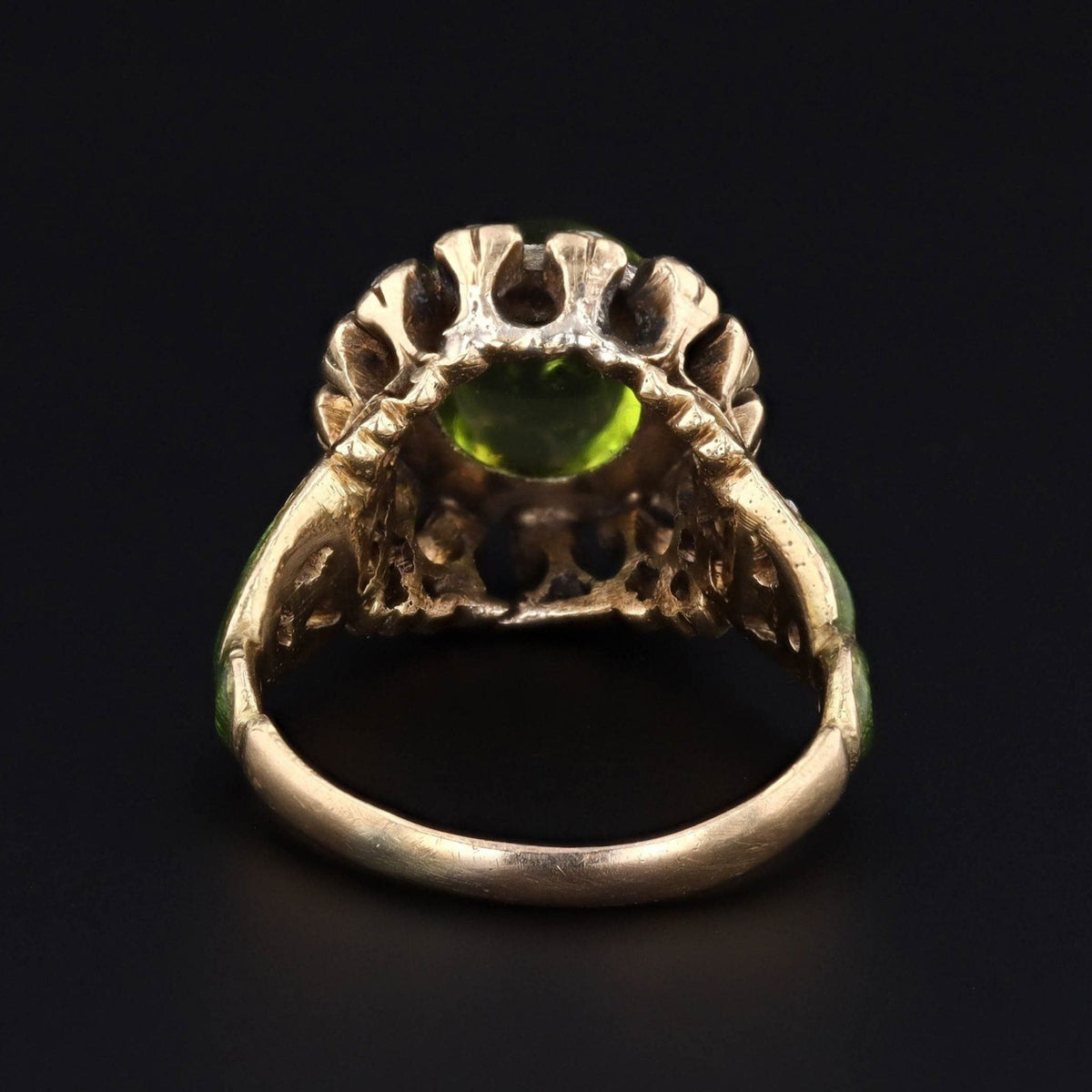 Antique Peridot Diamond &amp; Enamel Ring | Antique Ring - Trademark Antiques