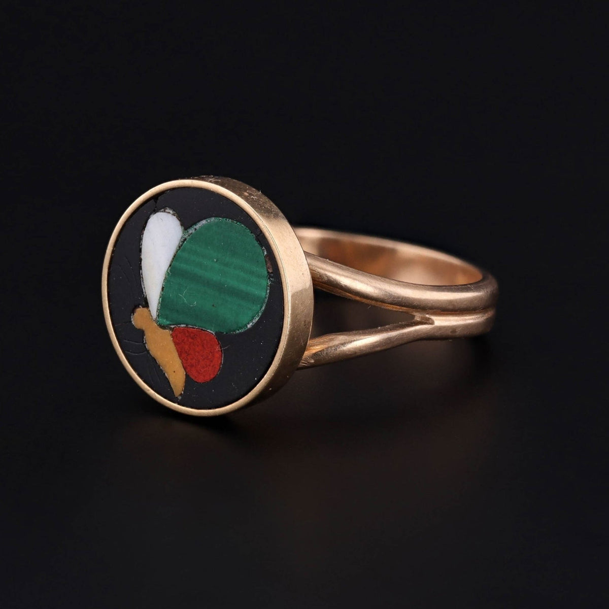 Antique Pietra Dura Butterfly Conversion Ring of 14k Gold - Trademark Antiques