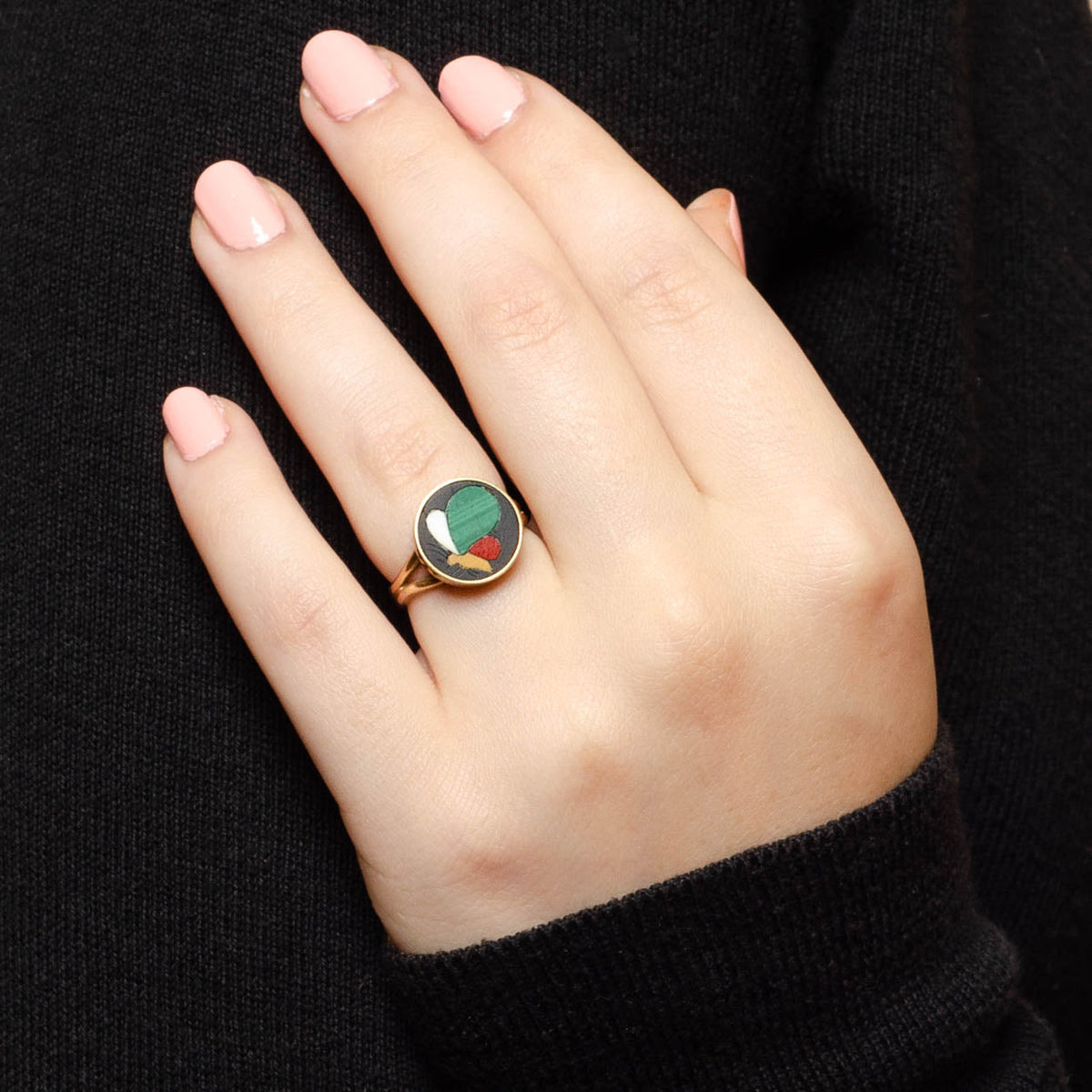 Antique Pietra Dura Butterfly Conversion Ring of 14k Gold - Trademark Antiques
