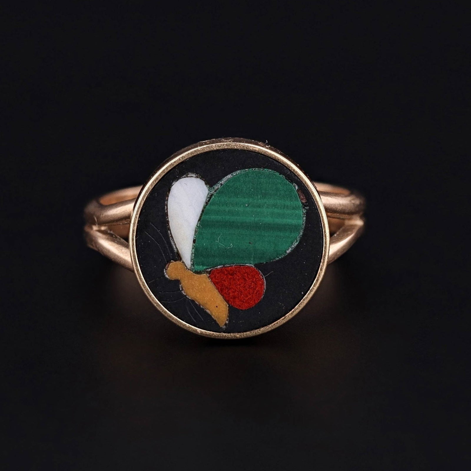 Antique Pietra Dura Butterfly Conversion Ring of 14k Gold - Trademark Antiques