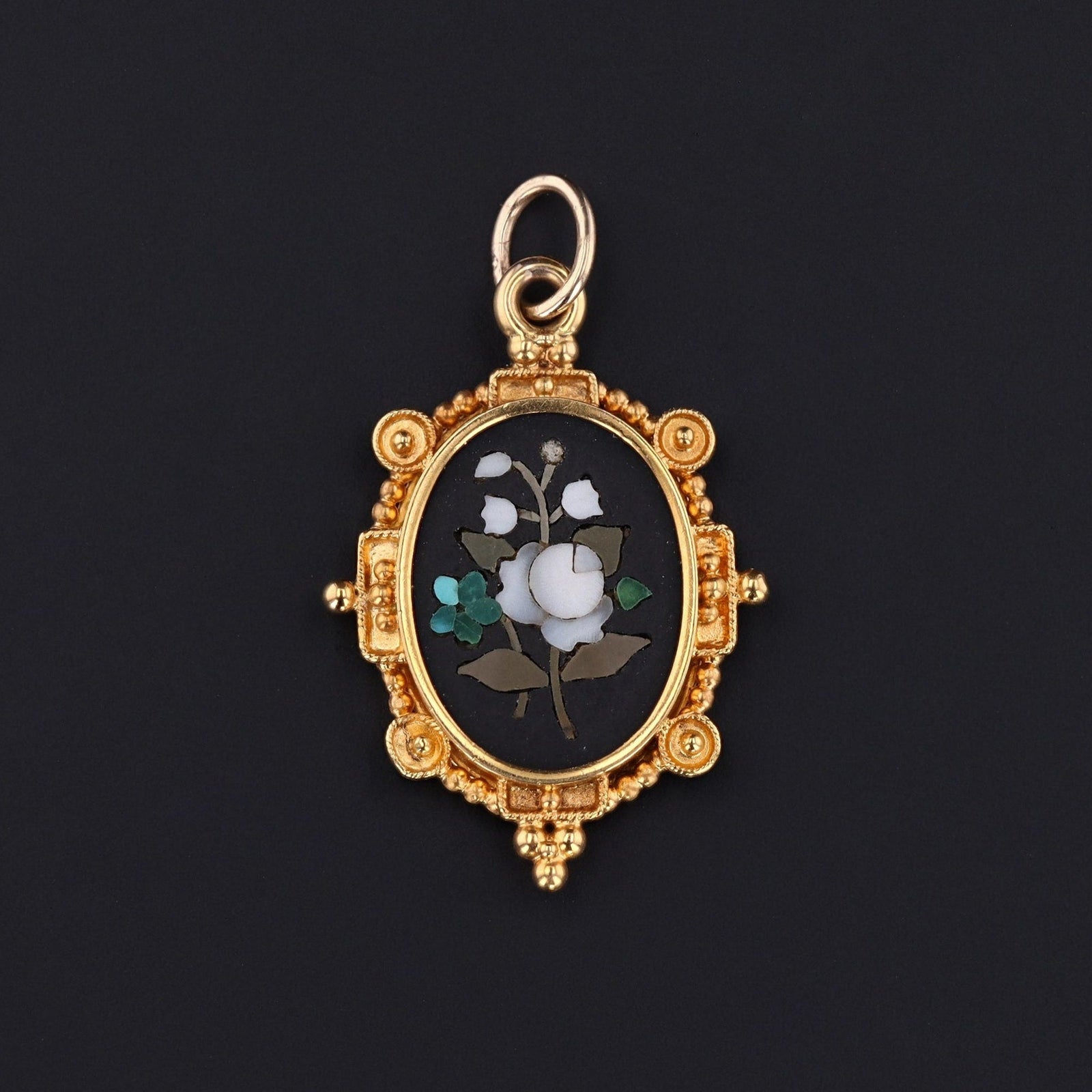 Antique Pietra Dura Flower Pendant of 14k Gold - Trademark Antiques