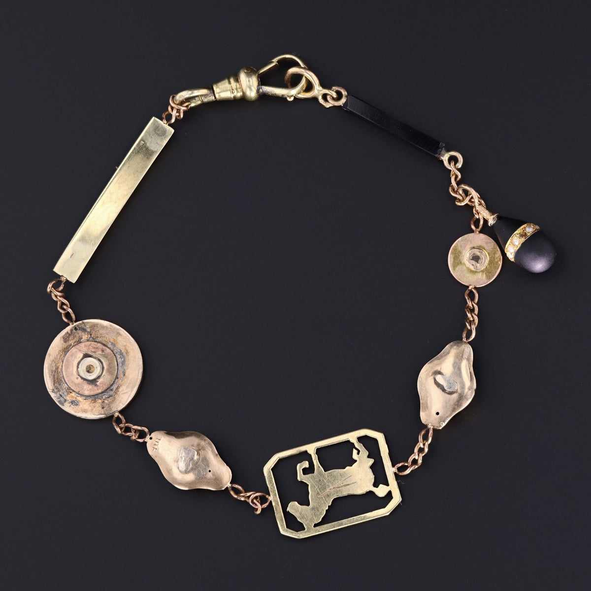 Antique Pin Conversion Bracelet | Gold Bracelet with Black and White Enamel - Trademark Antiques