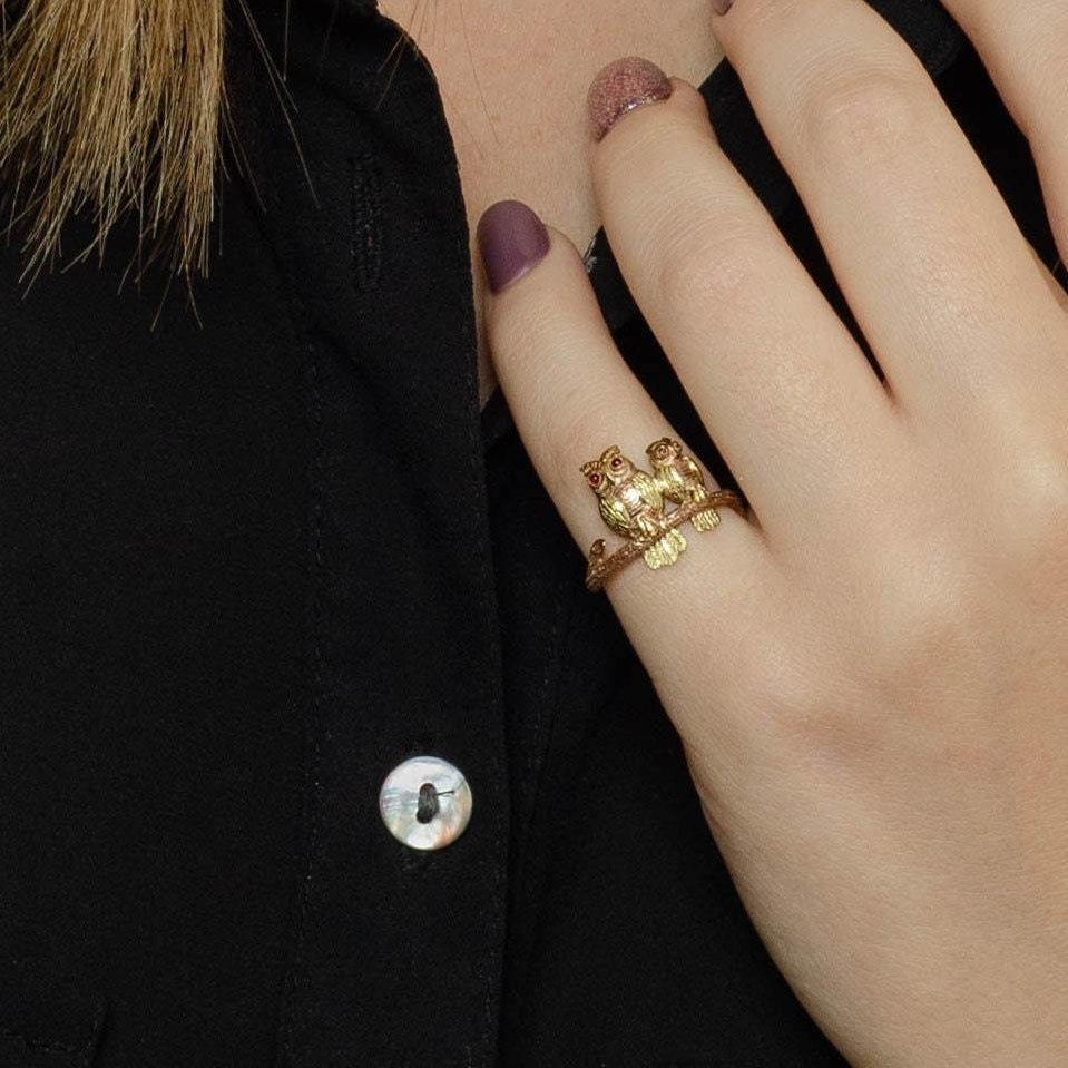 Antique Pin Conversion Ring | 9ct Gold Owl Ring - Trademark Antiques