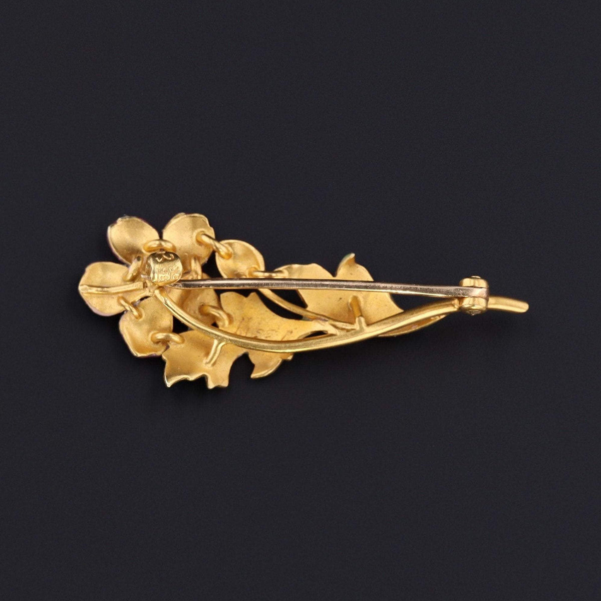 Antique Pink Enamel Flower Brooch | Art Nouveau Pin or Brooch by Krementz - Trademark Antiques