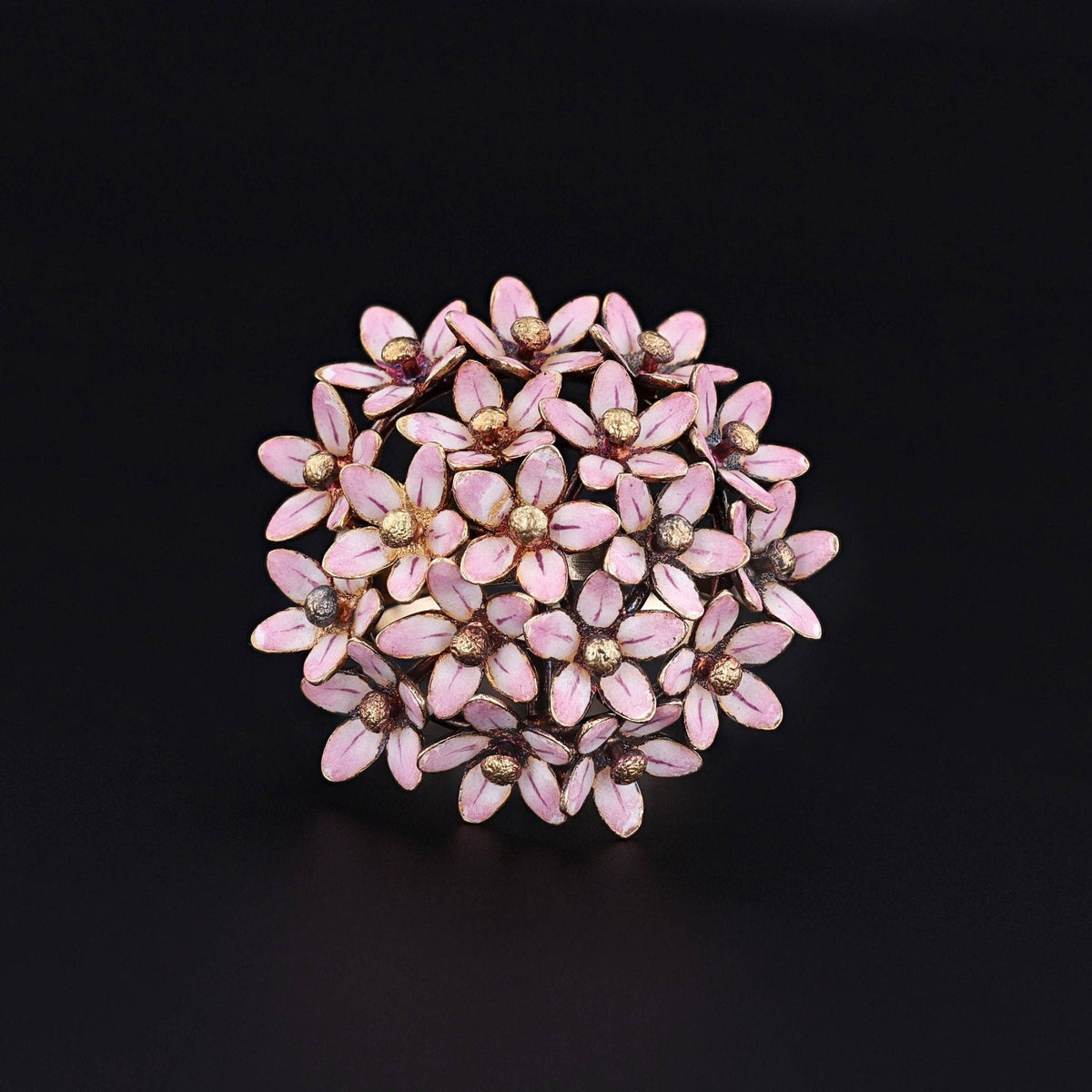 Antique Pink Enamel Flower Conversion Ring of 14k Gold - Trademark Antiques