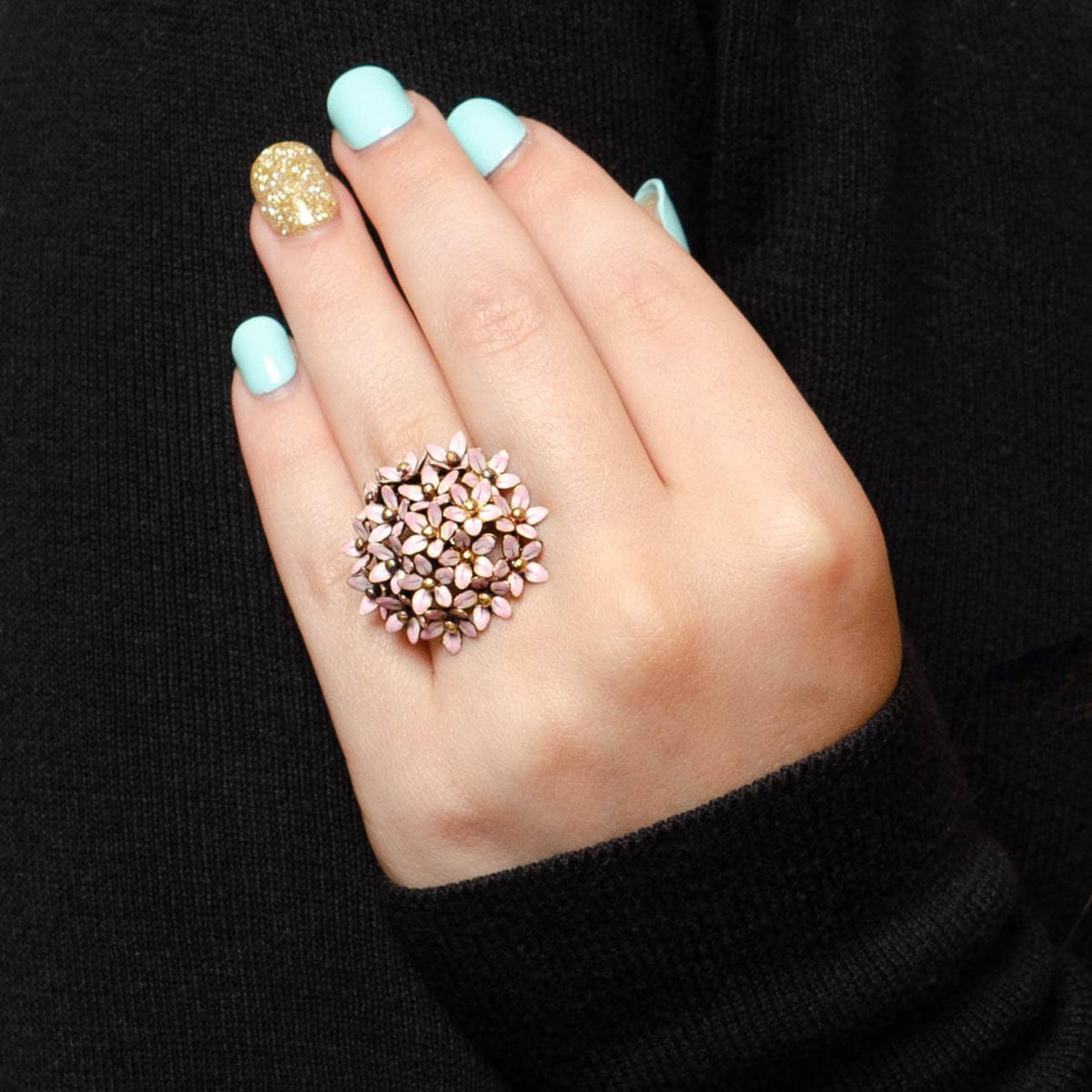 Antique Pink Enamel Flower Conversion Ring of 14k Gold - Trademark Antiques