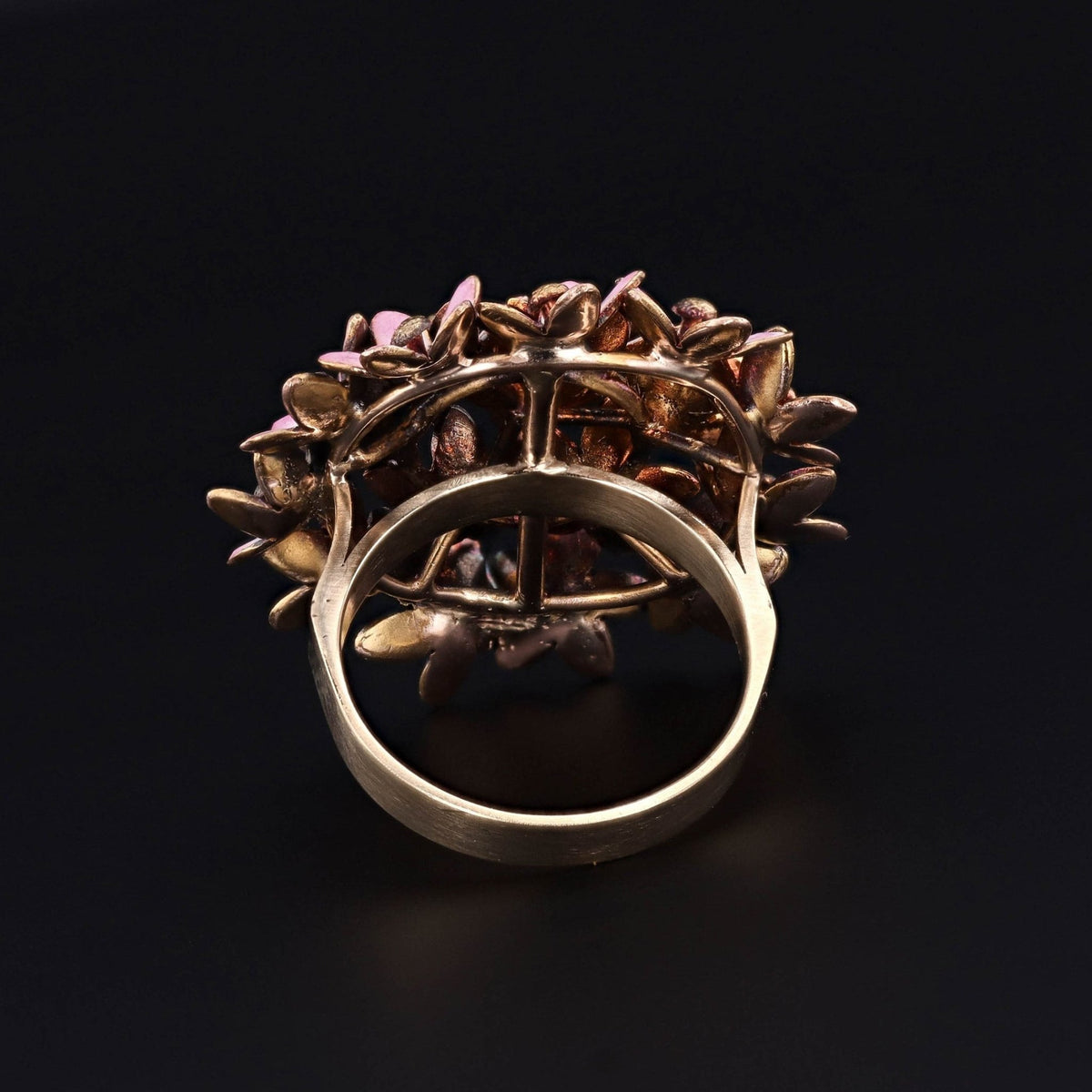 Antique Pink Enamel Flower Conversion Ring of 14k Gold - Trademark Antiques