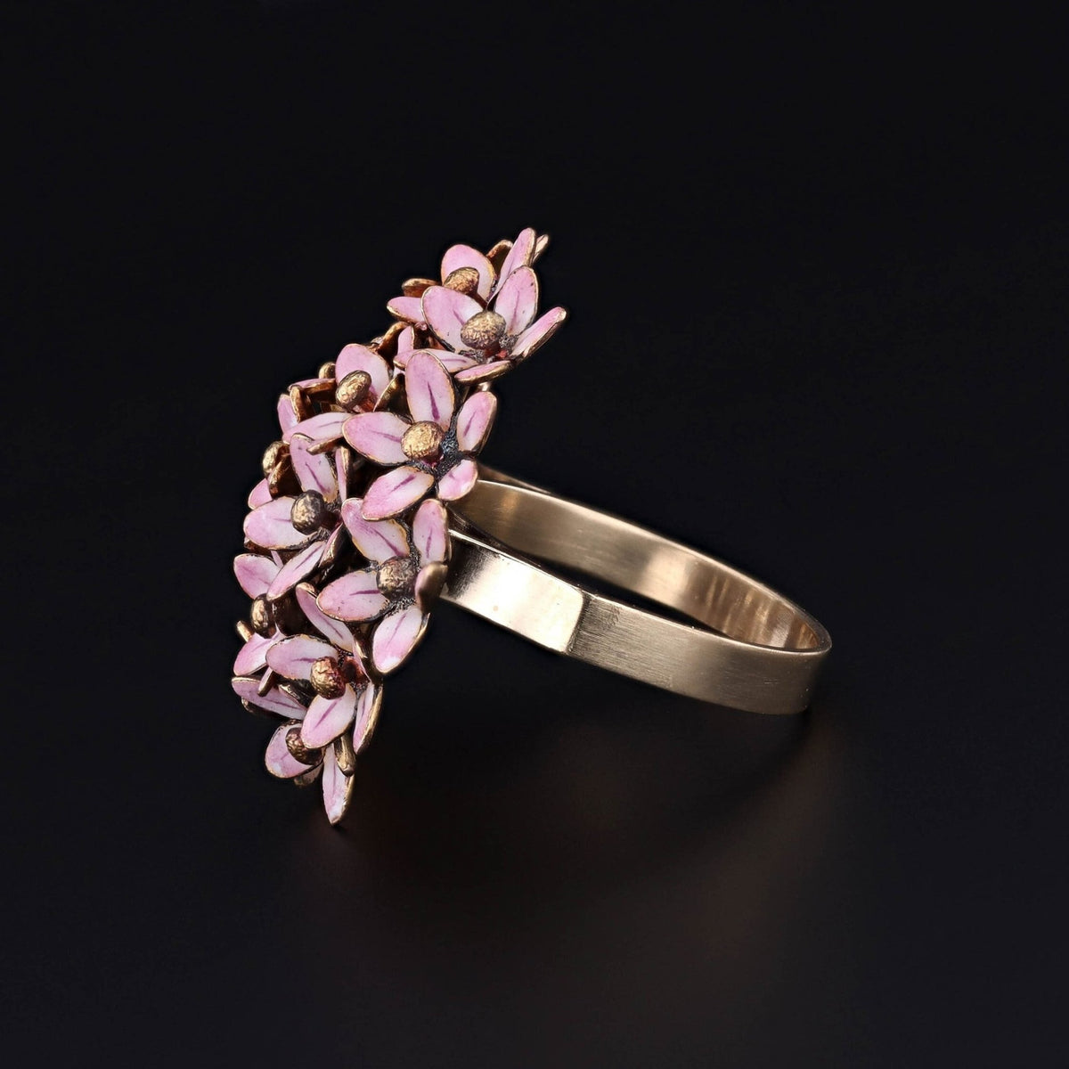 Antique Pink Enamel Flower Conversion Ring of 14k Gold - Trademark Antiques