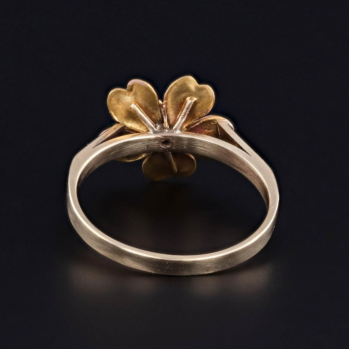 Antique Pink Enamel Flower Ring of 14k Gold - Trademark Antiques