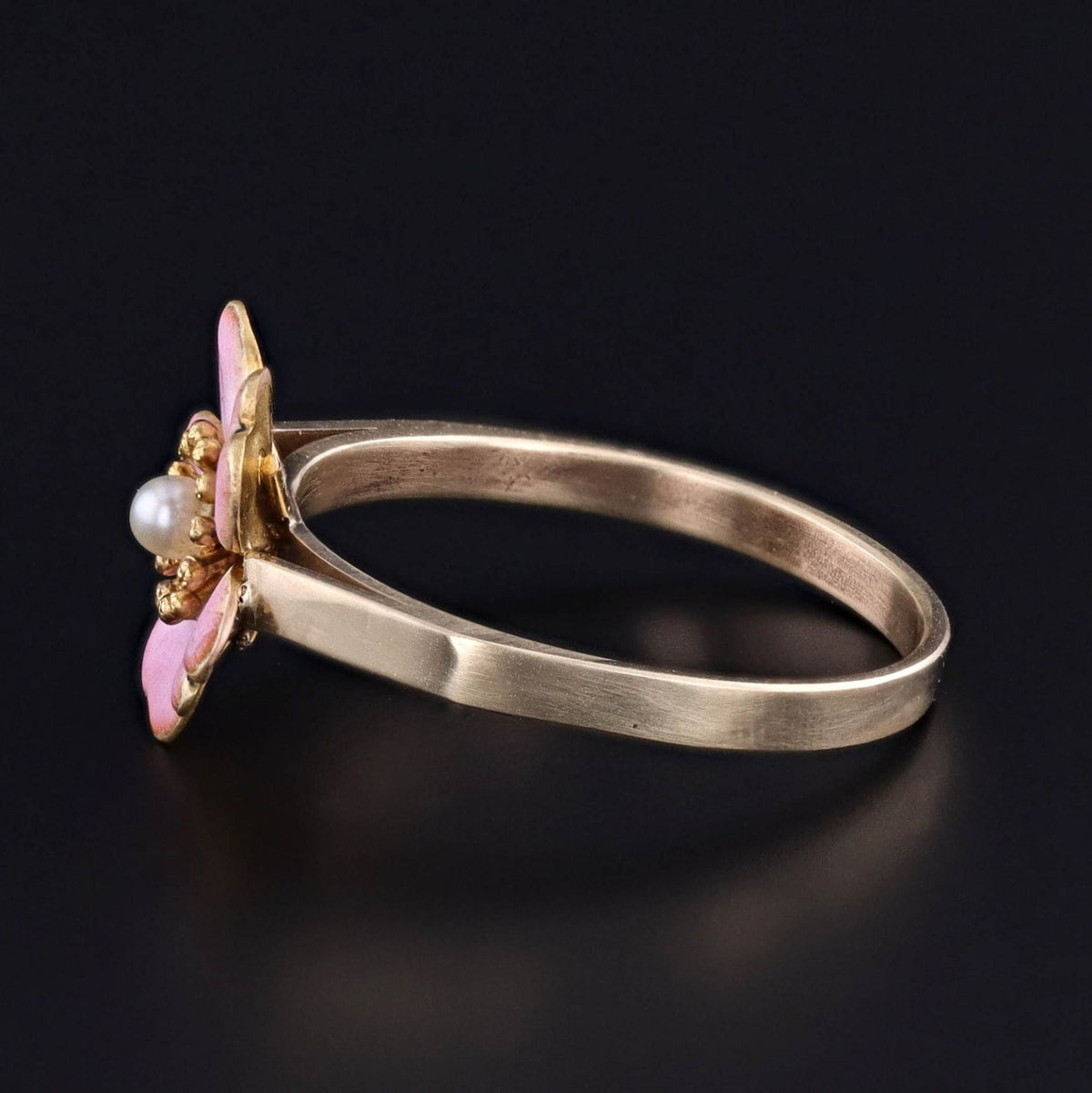 Antique Pink Enamel Flower Ring of 14k Gold - Trademark Antiques