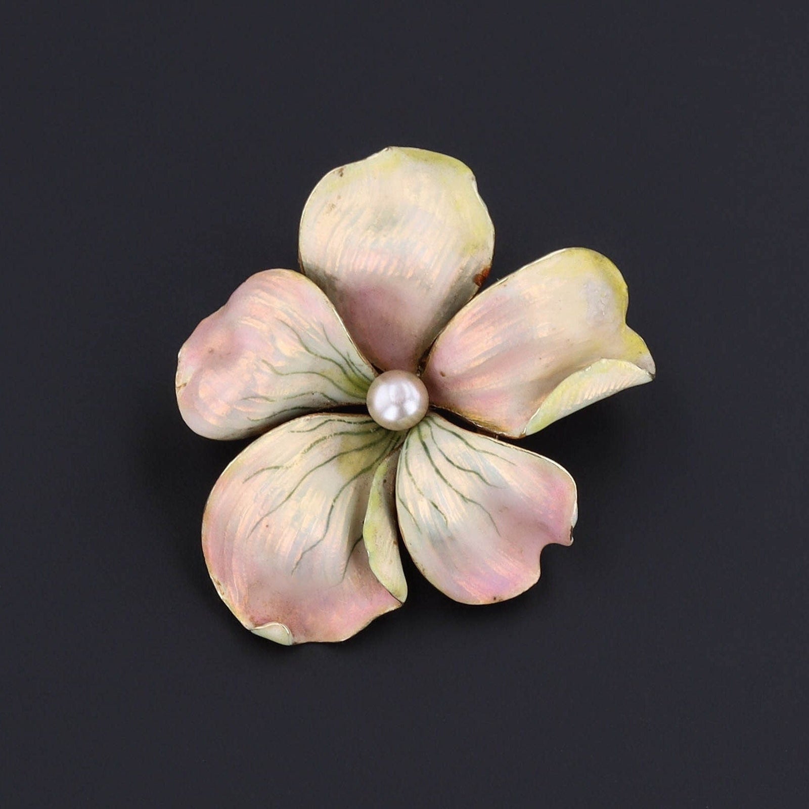 Antique Pink Flower Brooch or Pendant | Antique Enamel Flower - Trademark Antiques