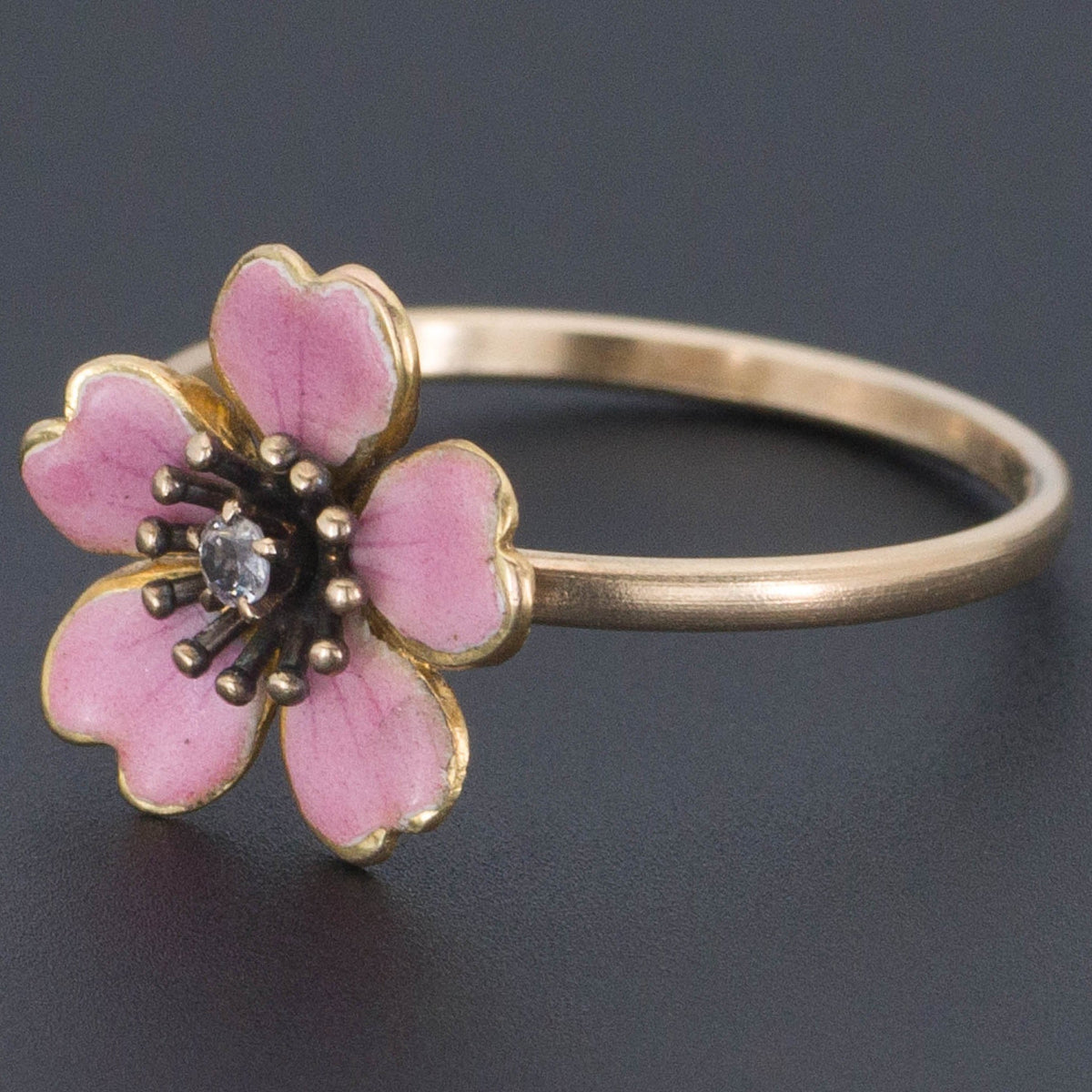 Antique Pink Flower Ring | 14k Gold Flower Ring - Trademark Antiques