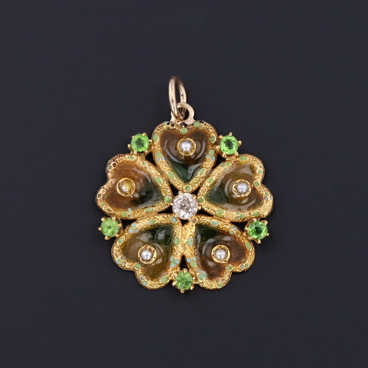 Antique Plique - a - jour Enamel Conversion Pendant of 14k Gold - Trademark Antiques