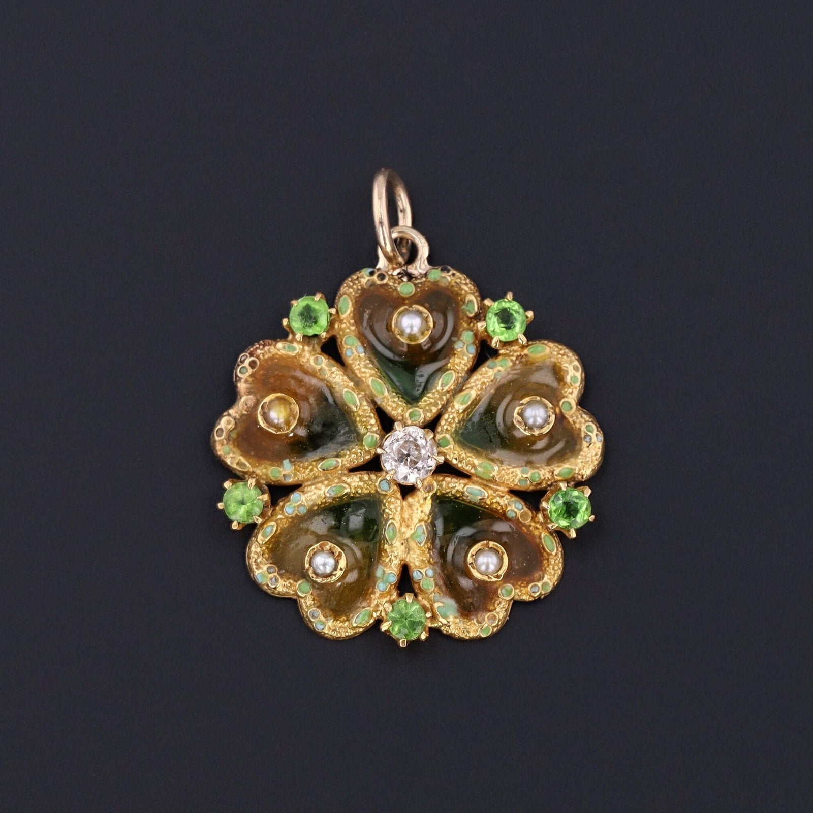 Antique Plique - a - jour Enamel Conversion Pendant of 14k Gold - Trademark Antiques