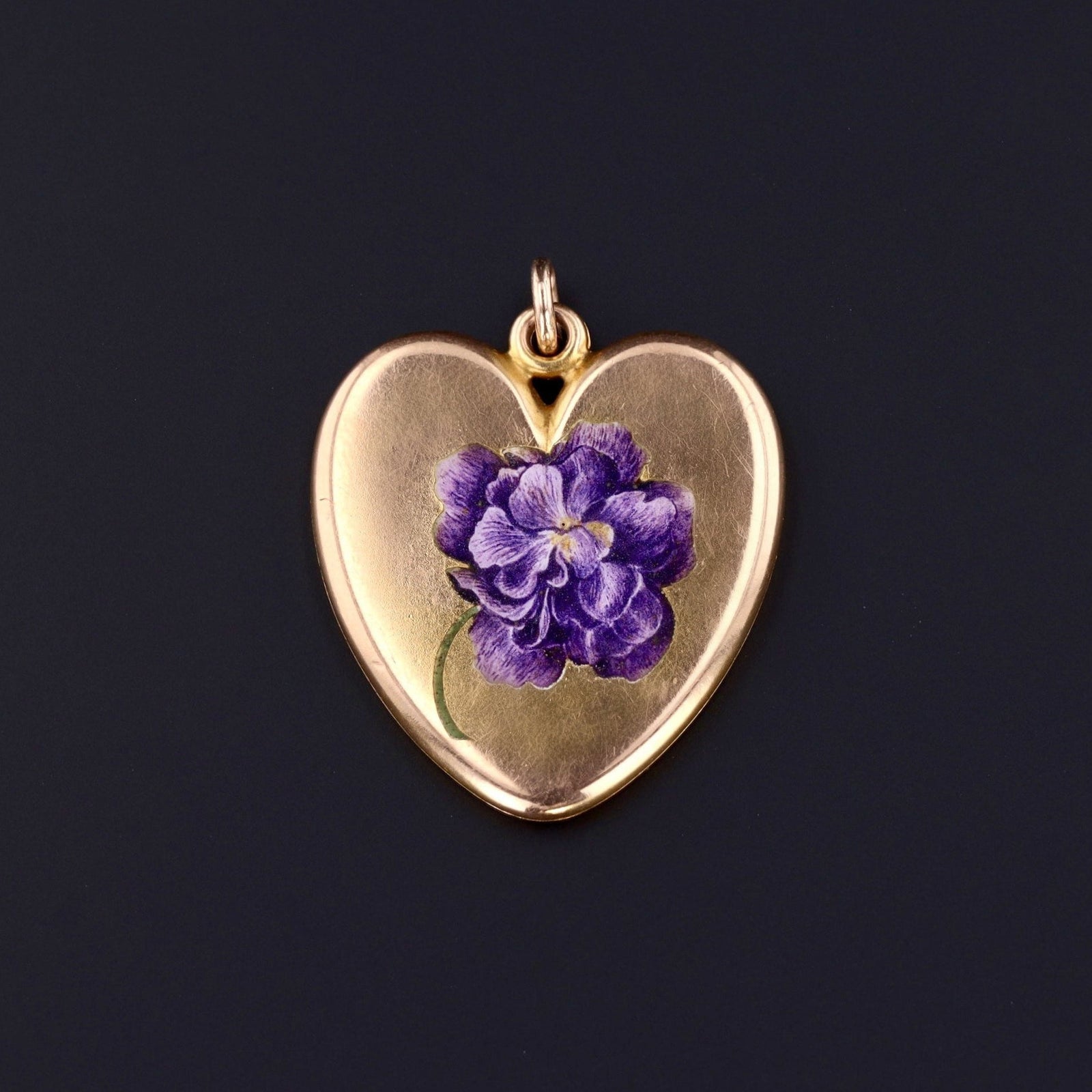 Antique Purple Flower Locket | Antique Enamel Locket - Trademark Antiques