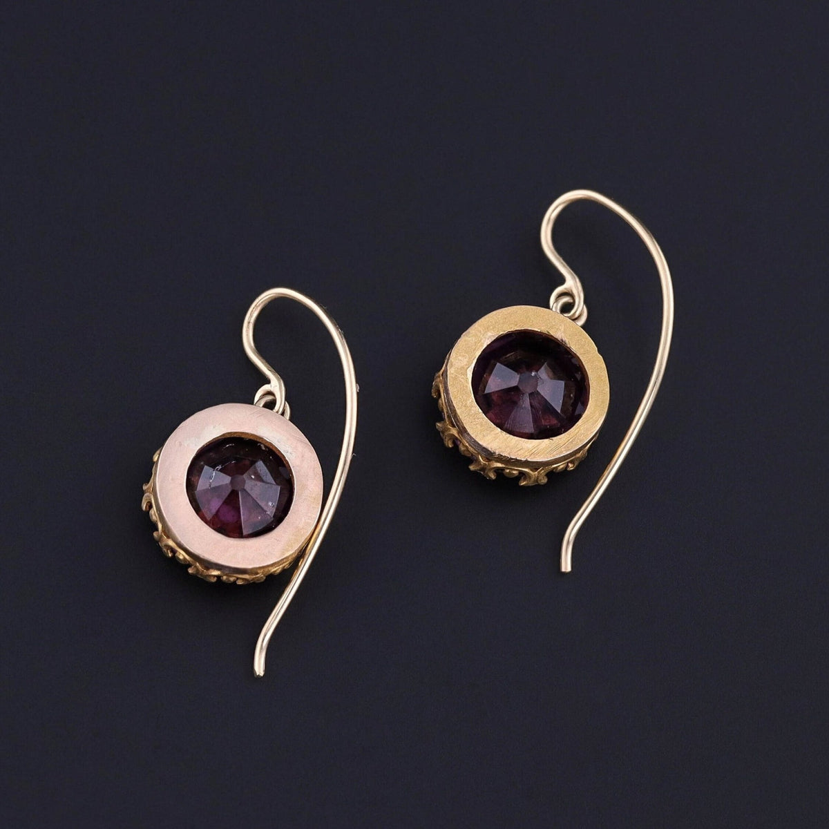 Antique Purple Glass Star Earrings of 14k Gold - Trademark Antiques