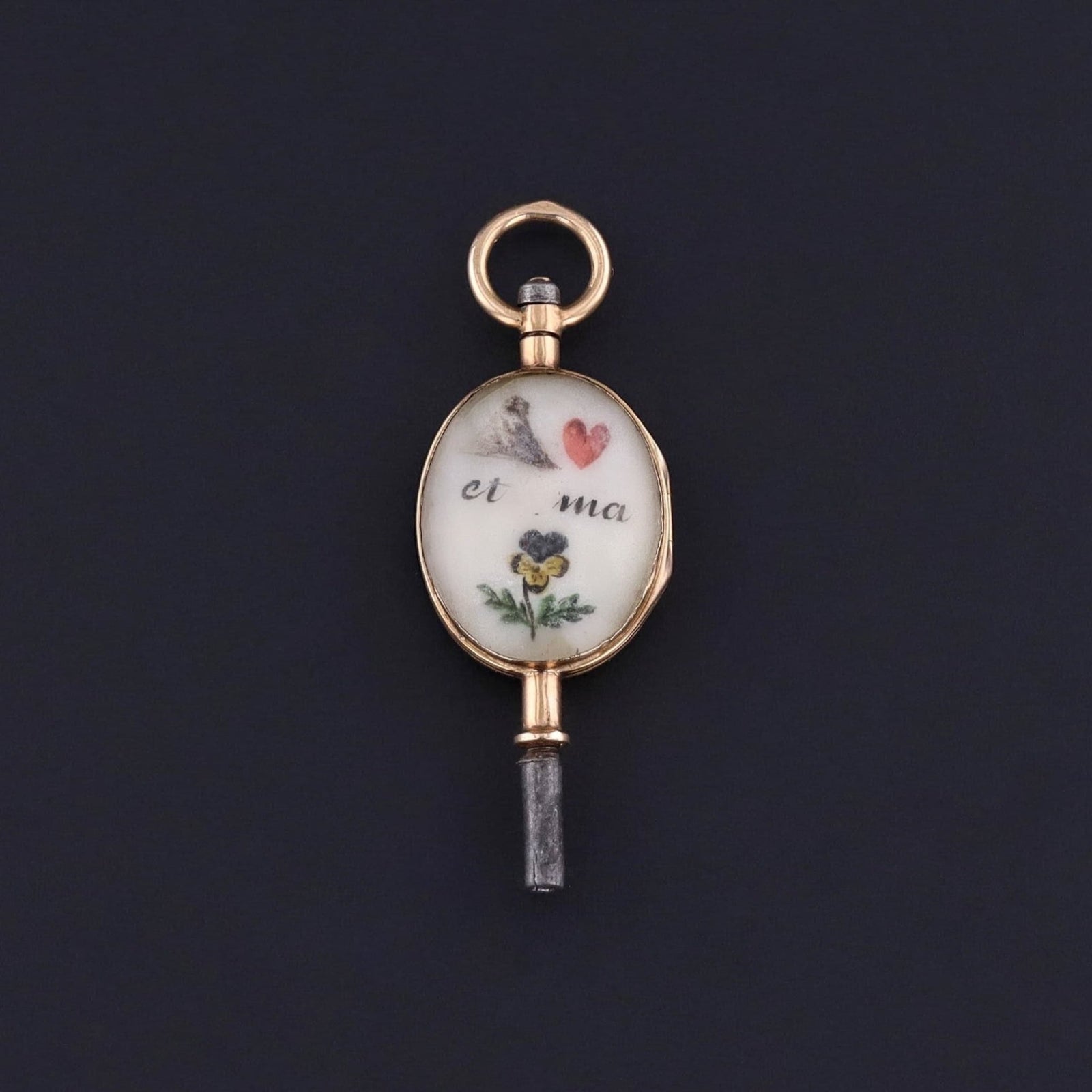 Antique Rebus Puzzle Watch Key of 18k Gold - Trademark Antiques