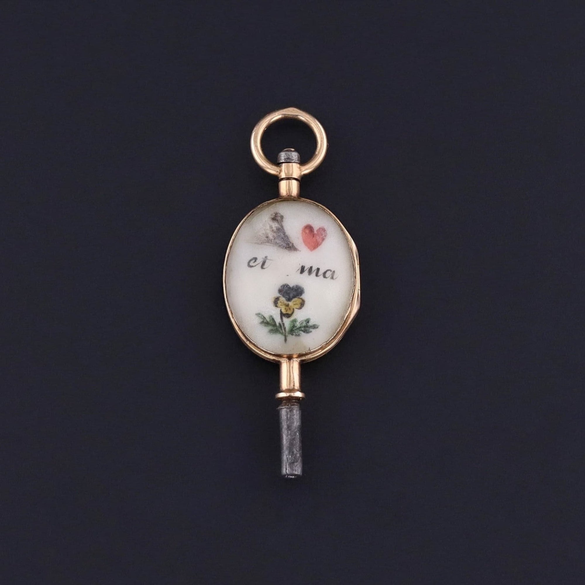 Antique Rebus Puzzle Watch Key of 18k Gold - Trademark Antiques
