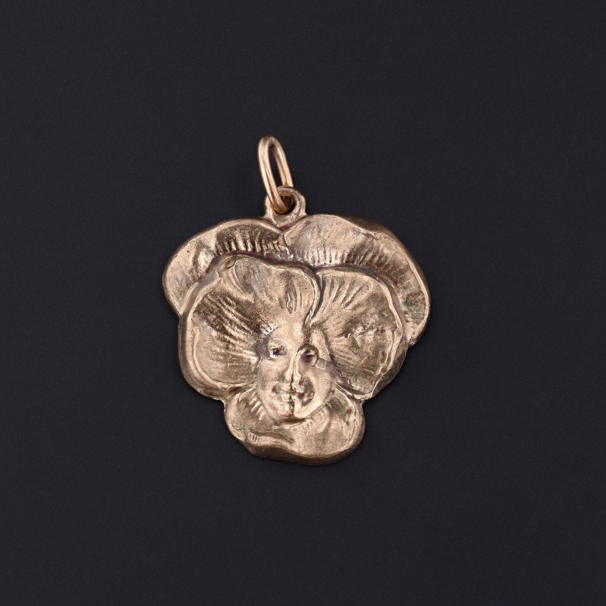 Antique Reproduction Art Nouveau Pansy Lady Charm of 14k Gold - Trademark Antiques