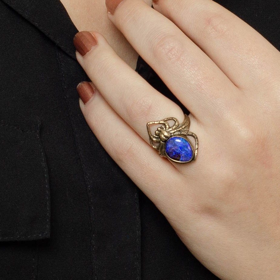 Antique Reproduction Boulder Opal Spider Ring of 14k Gold - Trademark Antiques