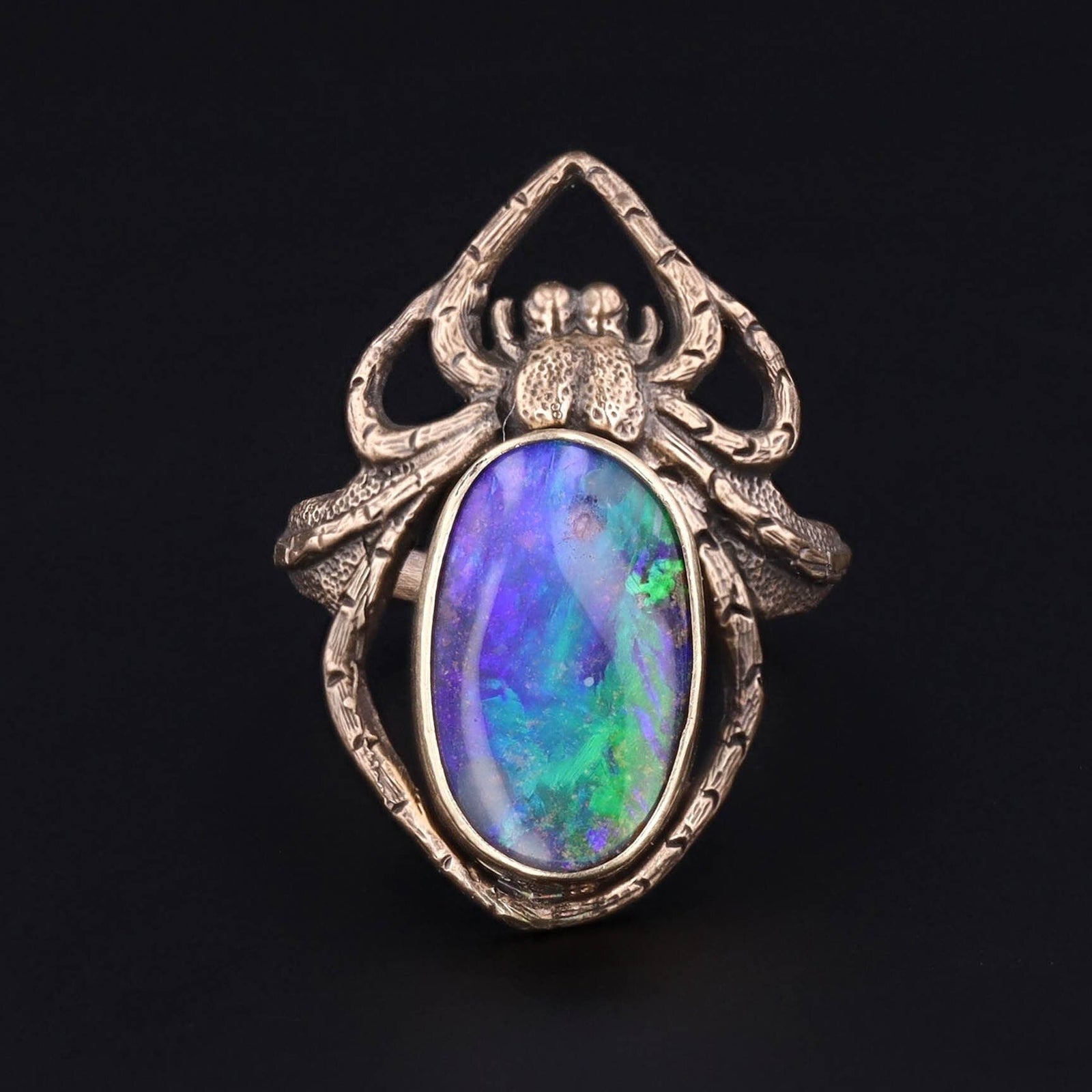 Antique Reproduction Boulder Opal Spider Ring of 14k Gold - Trademark Antiques