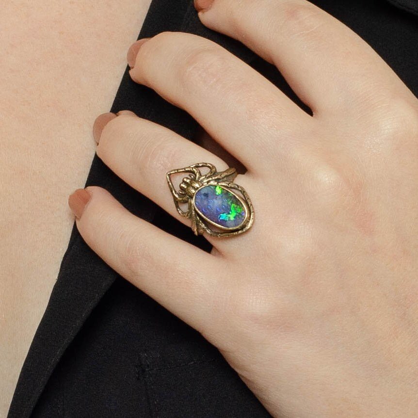 Antique Reproduction Boulder Opal Spider Ring of 14k Gold - Trademark Antiques