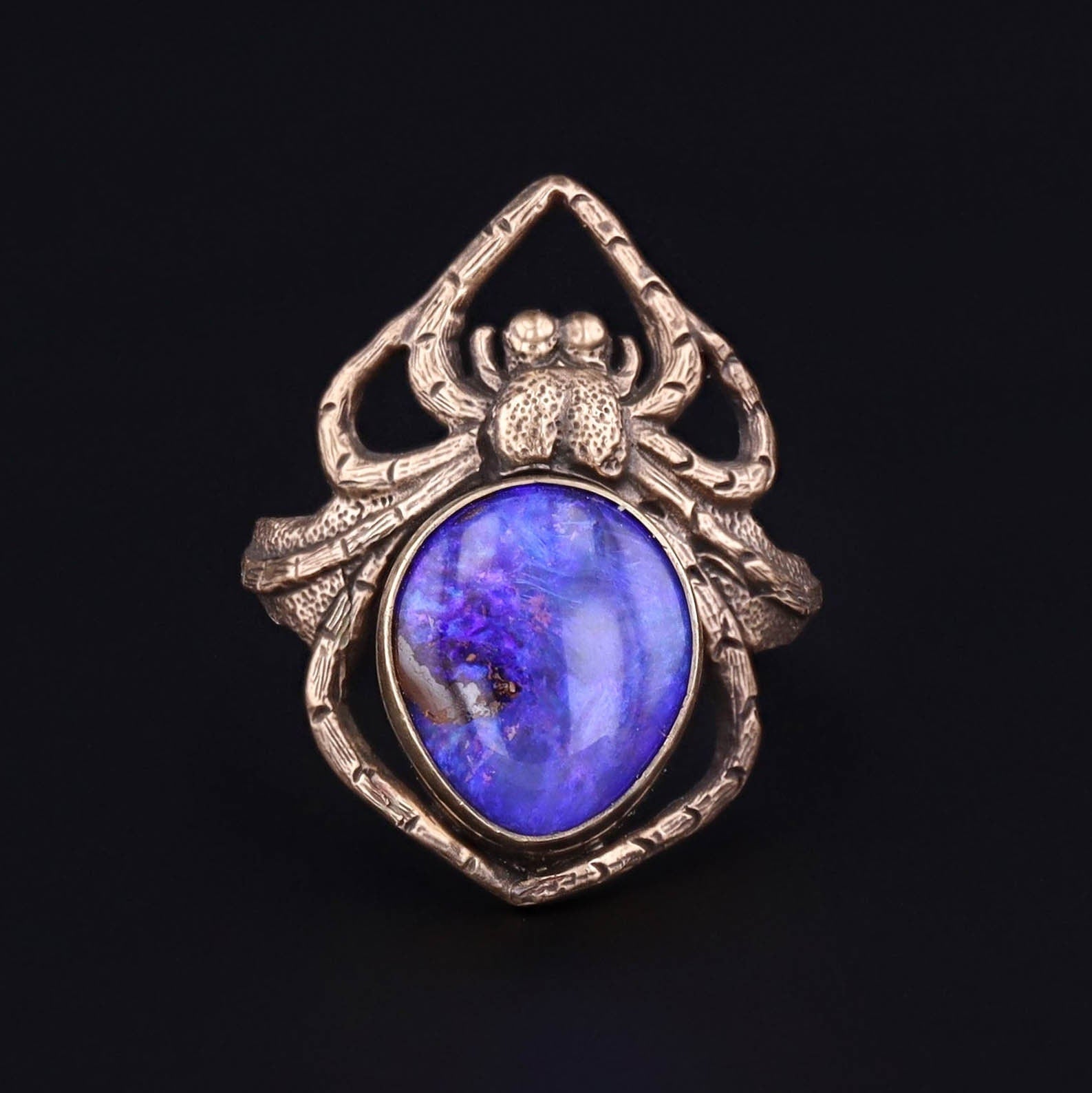 Antique Reproduction Boulder Opal Spider Ring of 14k Gold - Trademark Antiques