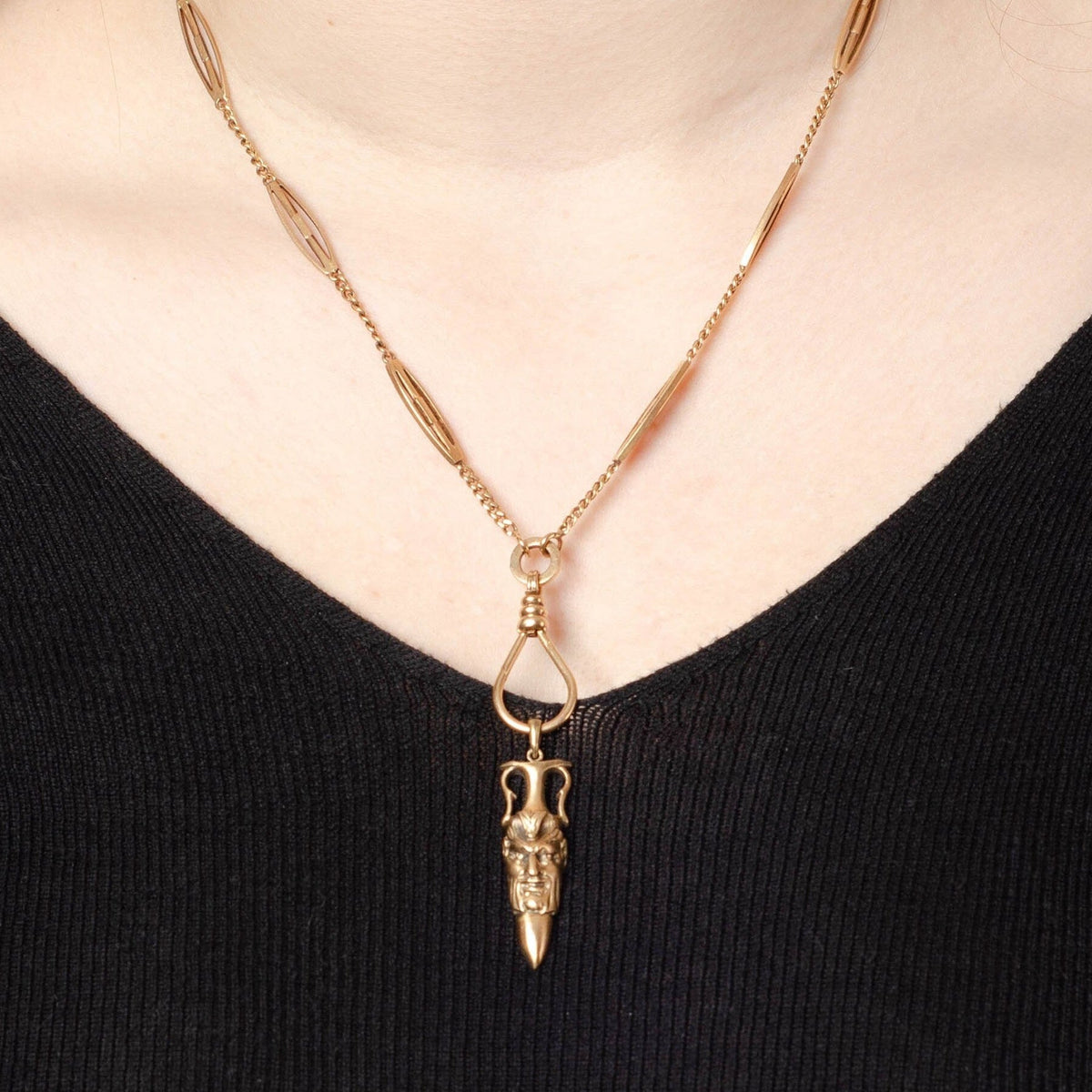 Antique Reproduction Green Man Pendant of 14k Gold - Trademark Antiques