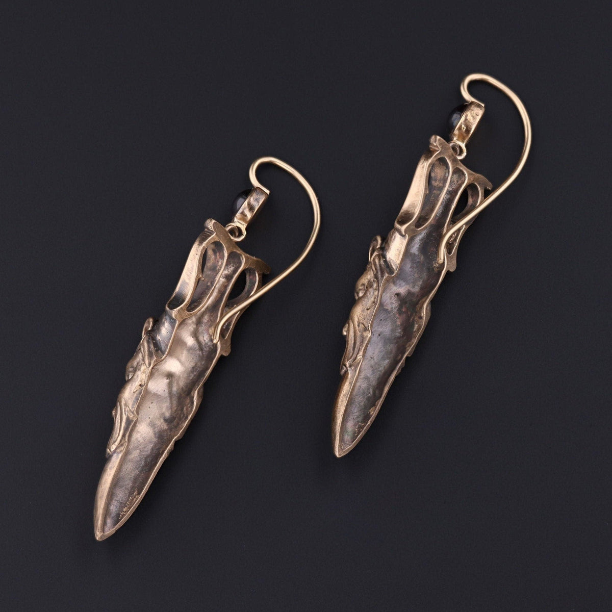 Antique Reproduction Greenman Earrings with Garnets of 14k Gold - Trademark Antiques