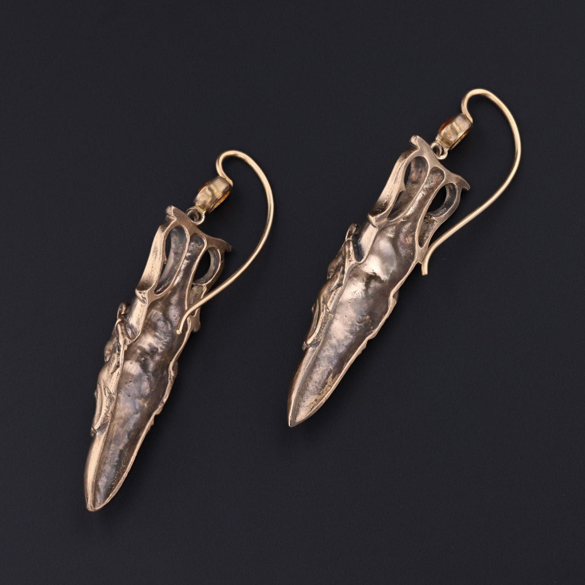 Antique Reproduction Greenman with Citrine Earrings of 14k Gold - Trademark Antiques